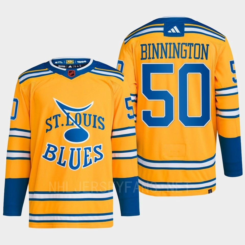 Jordan Binnington 50 Reverse Retro 2.0 2022 St. Louis Blues Yellow Stitched Jersey Primegreen