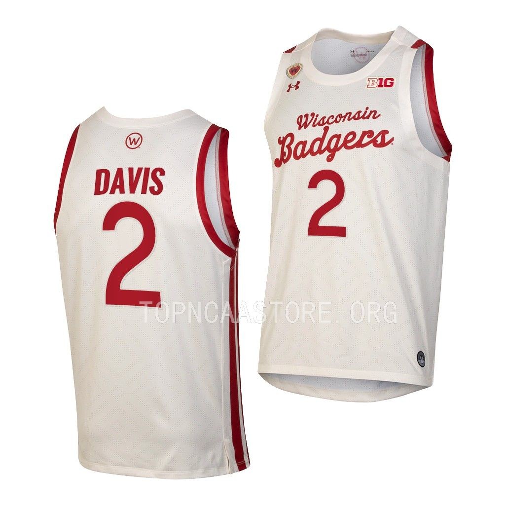 Jordan Davis #2 Wisconsin Badgers Retro Throwback Jersey 2022-23 White