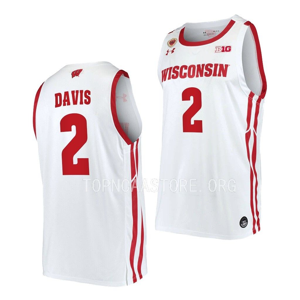 Jordan Davis Wisconsin Badgers #2 White Home Jersey 2022-23