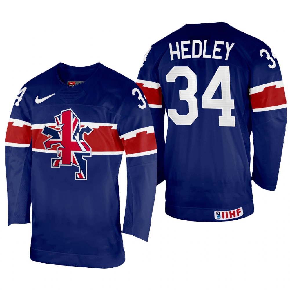 Jordan Hedley Great Britain Navy Away Jersey 2022 IIHF World Championship
