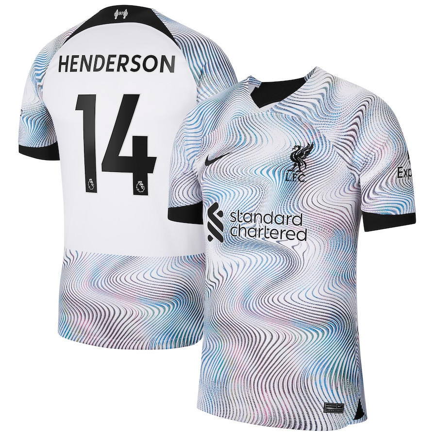 Jordan Henderson 14 Liverpool 2022/23 Away Breathe Stadium Player Soccer Jersey – White