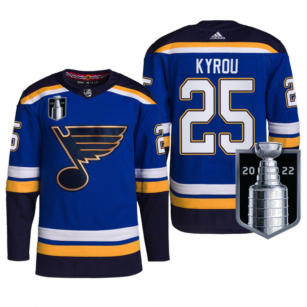 Jordan Kyrou St. Louis Blues 2022 Stanley Cup Playoffs Jersey Blue #25 Pro Uniform