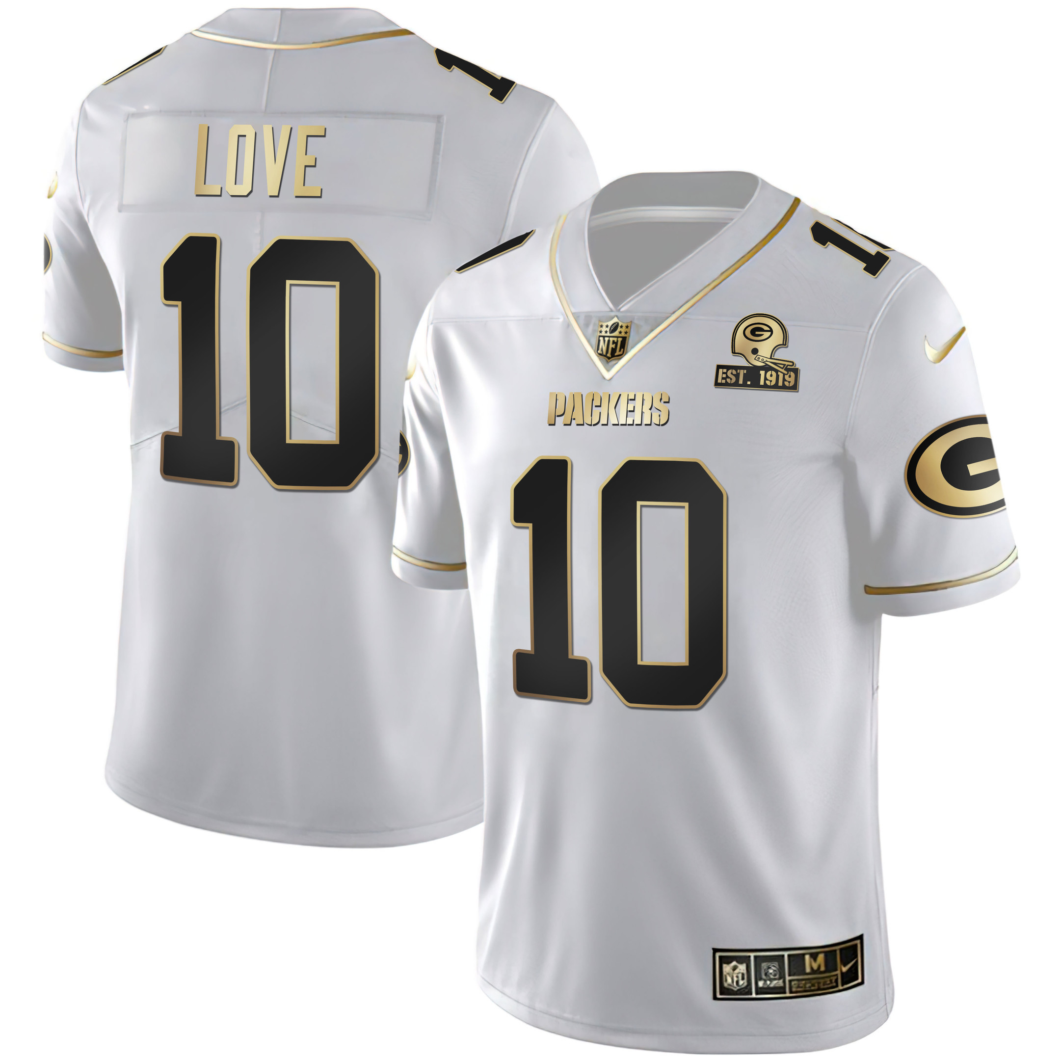 Jordan Love Green Bay Packers White Gold Jersey - All Stitched 