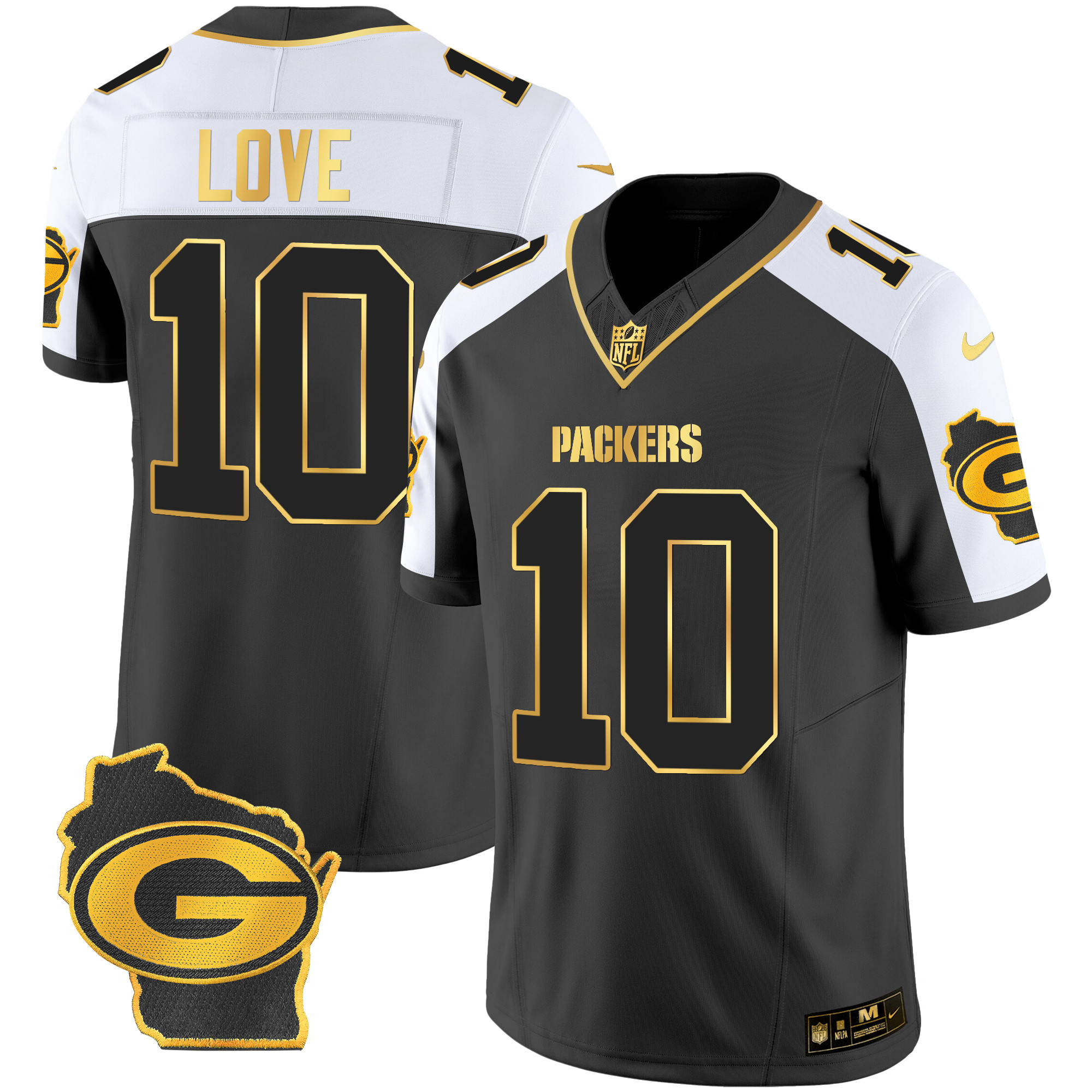 Jordan Love Men's Green Bay Packers Home Patch Gold Vapor Alternate Jersey - All Stitched 