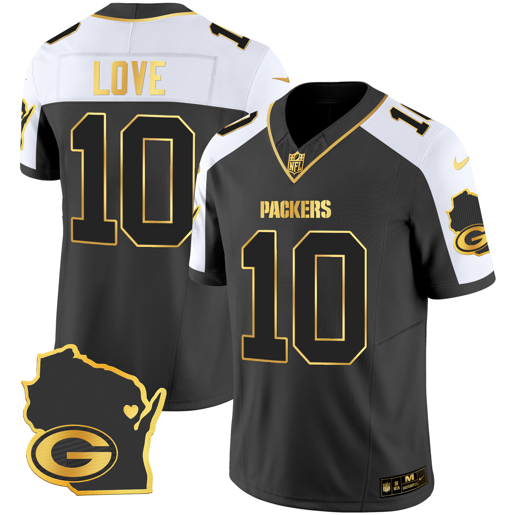 Jordan Love Men's Green Bay Packers Home Patch Gold Vapor Alternate Jersey - All Stitched 