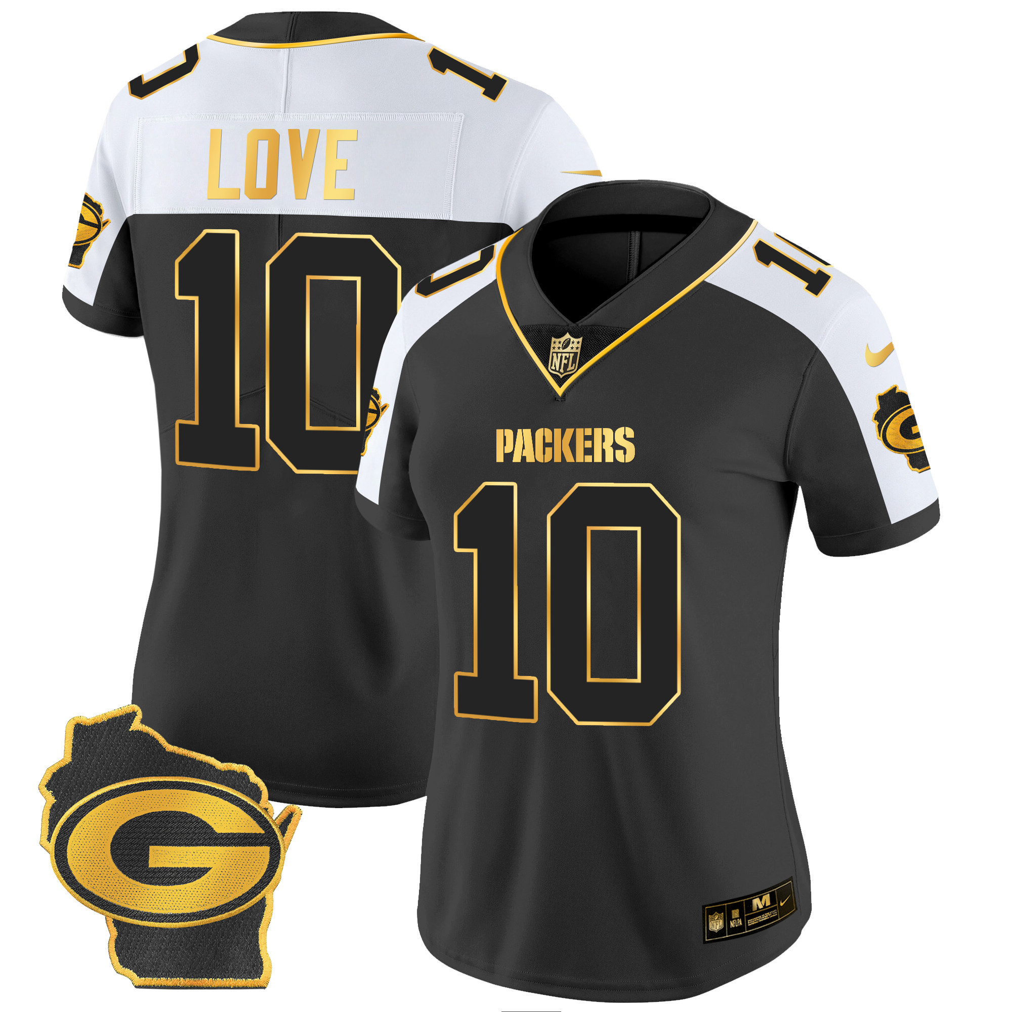 Jordan Love Women's Green Bay Packers Home Patch Gold Vapor Alternate Jersey - All Stitched 