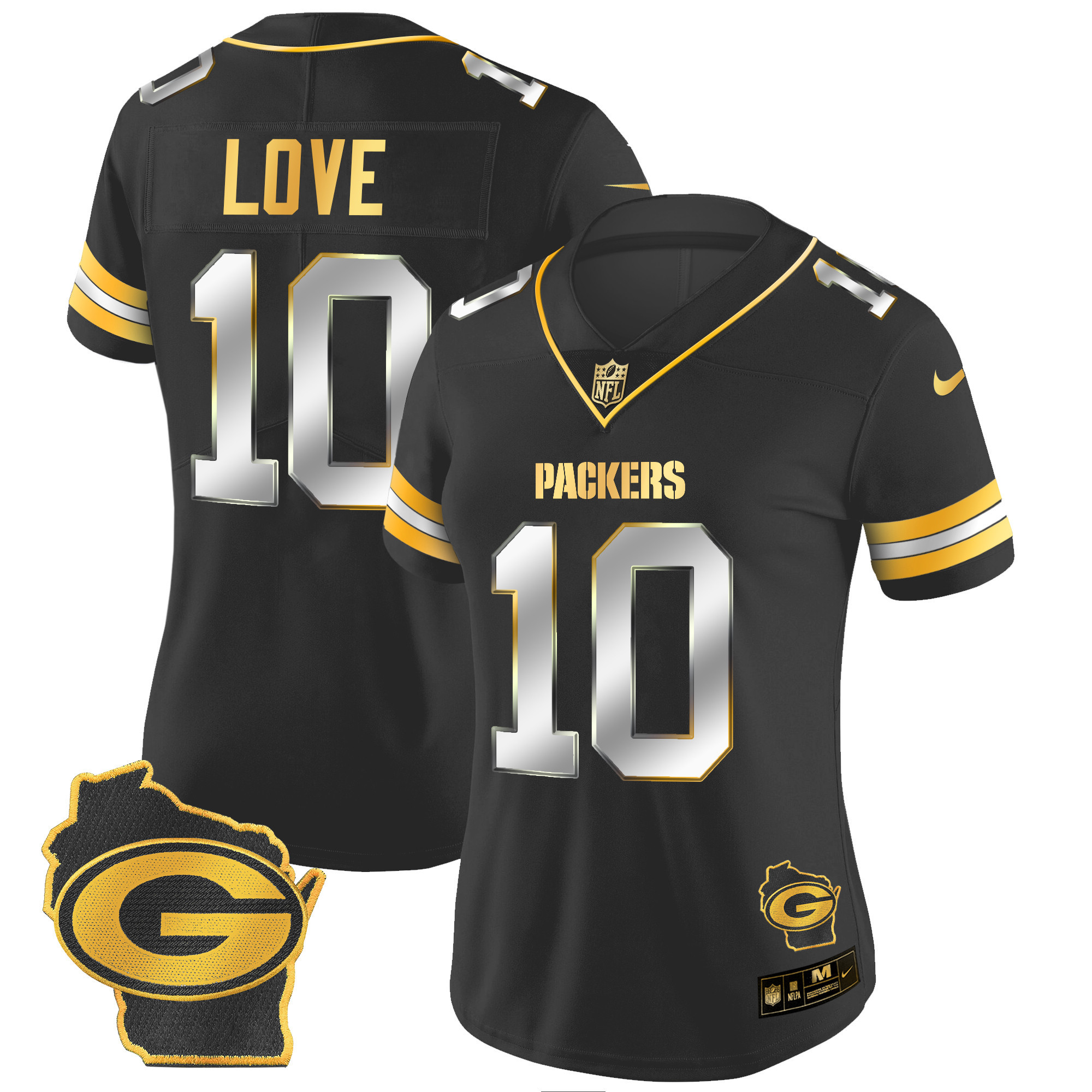 Jordan Love Women's Green Bay Packers Home Patch Gold Vapor Black Limited Jersey - All Stitched 