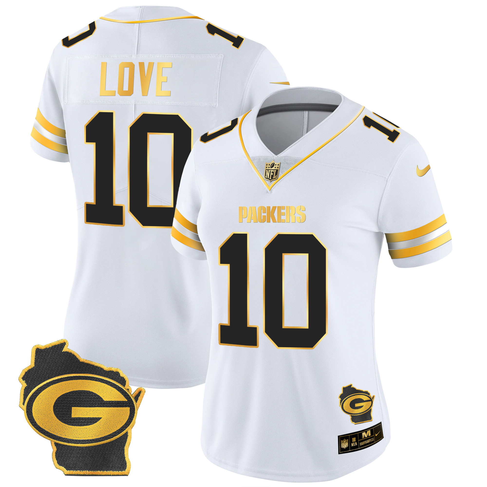 Jordan Love Women's Green Bay Packers Home Patch Gold Vapor White Gold Jersey - All Stitched 