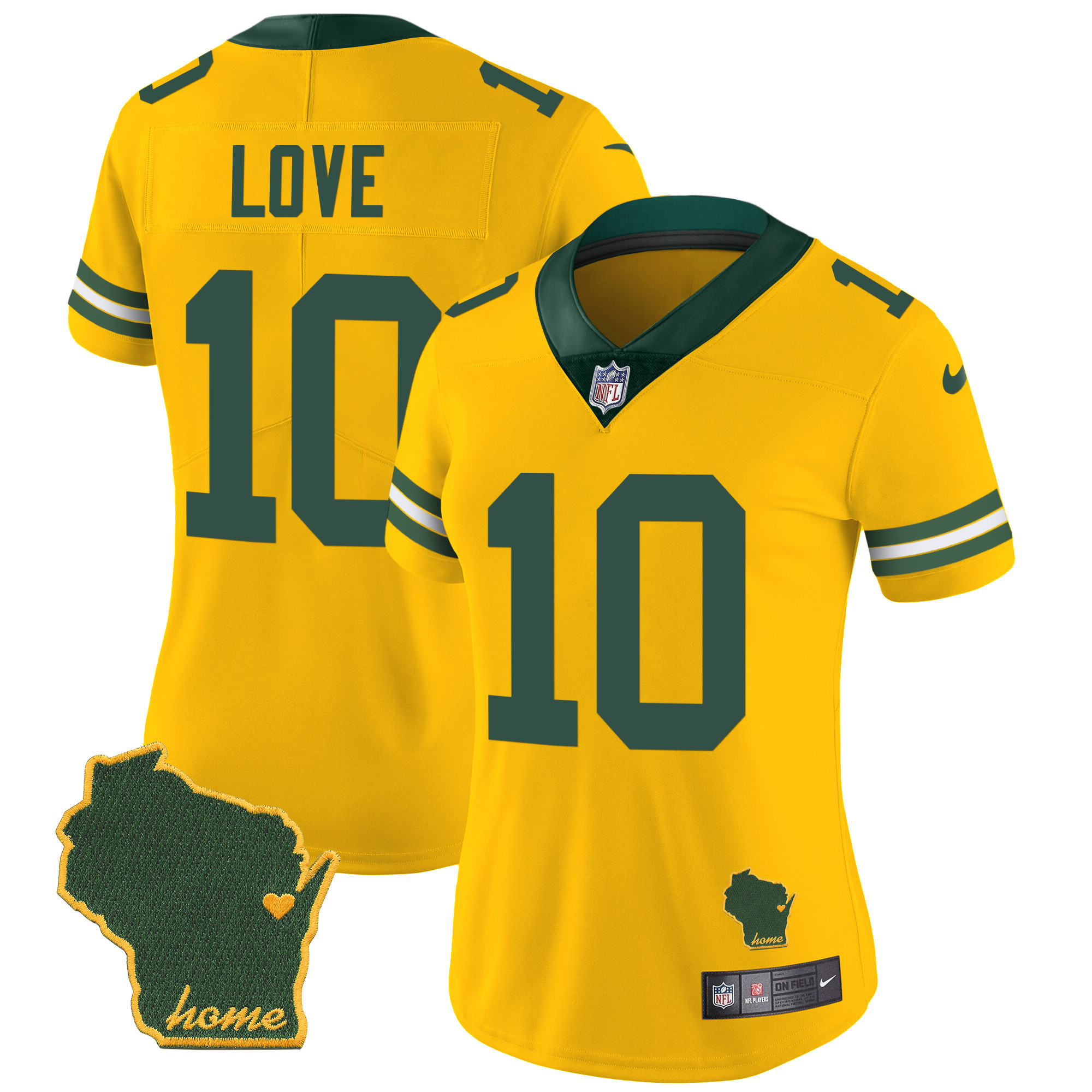 Jordan Love Women's Green Bay Packers Home Patch Vapor Gold Jersey - All Stitched 