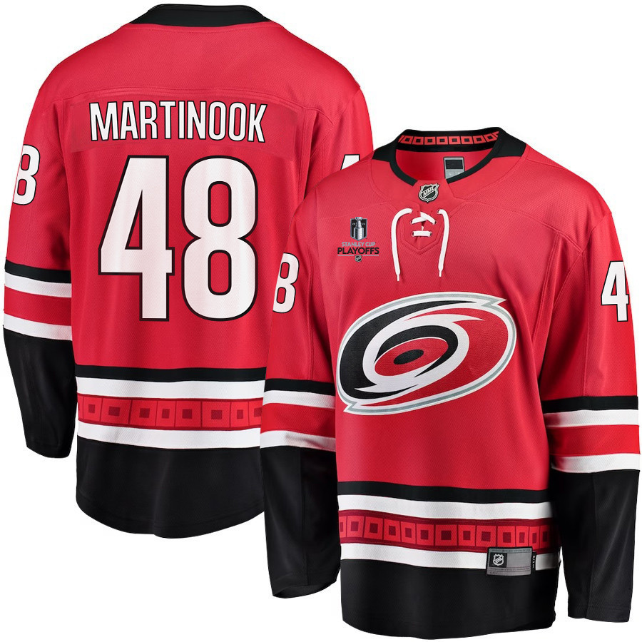 Jordan Martinook 48 Carolina Hurricanes Stanley Cup 2023 Playoffs Patch Home Breakaway Men Stitched Jersey – Red