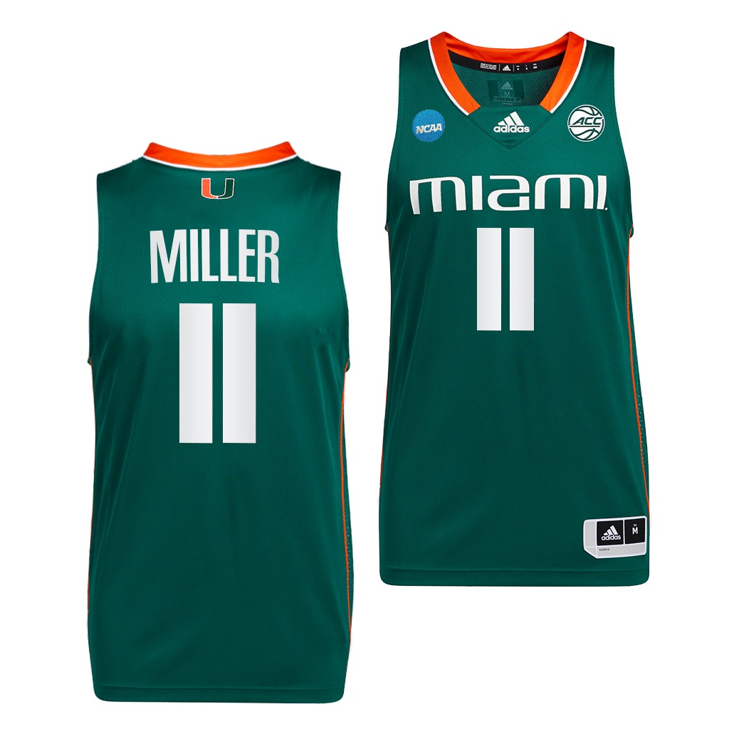 Jordan Miller Miami Hurricanes 2023 NCAA March Madness Green Mens Jersey #11