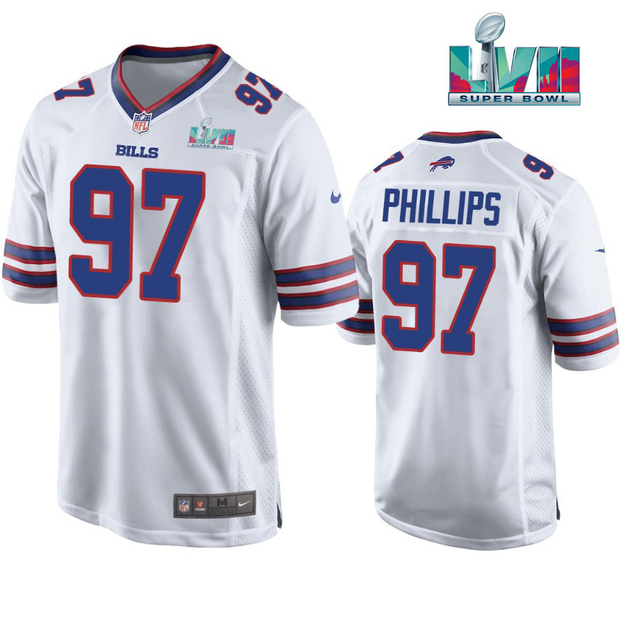 Jordan Phillips 97 Buffalo Bills Super Bowl LVII Away Player Men Stitched Jersey – White Stitched Jersey