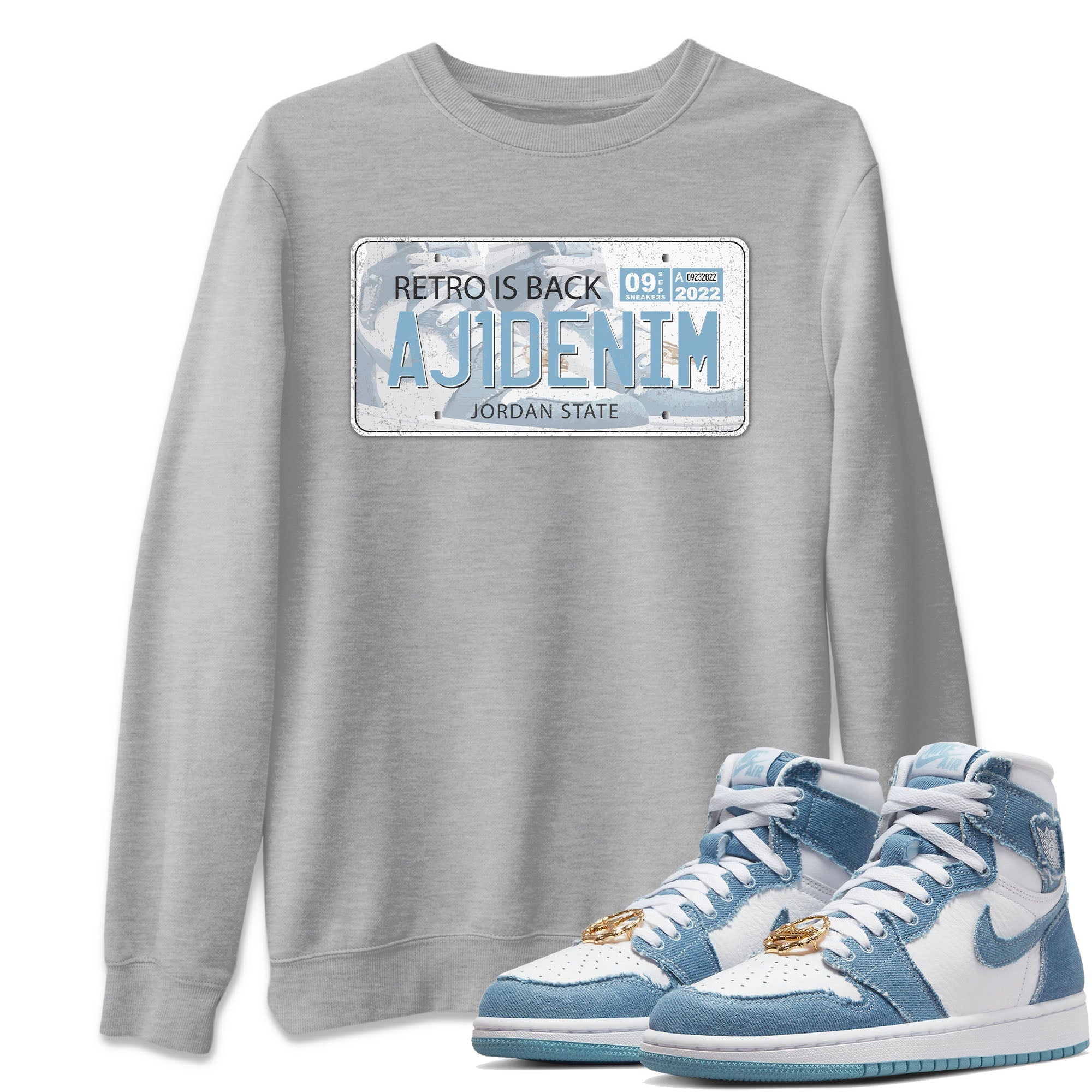 Jordan Plate Unisex Sweater – Air Jordan 1 Denim, Sneakers Matching Sweater