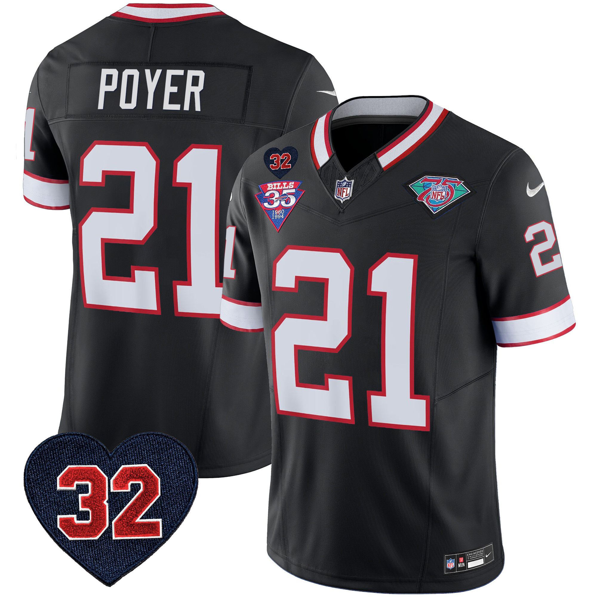 Jordan Poyer Men's Buffalo Bills 1994 Throwback O.J. Simpson Patch Vapor Limited Black Jersey - All Stitched 
