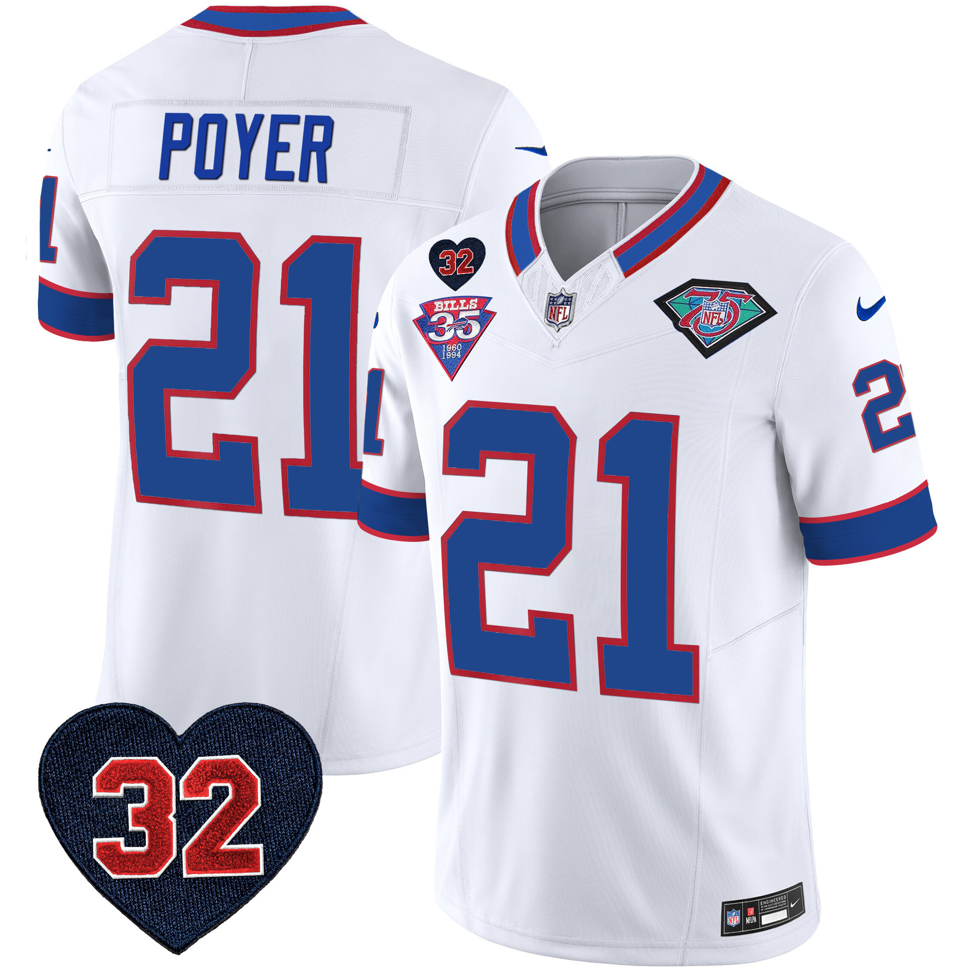 Jordan Poyer Men's Buffalo Bills 1994 Throwback O.J. Simpson Patch Vapor Limited White Jersey - All Stitched 