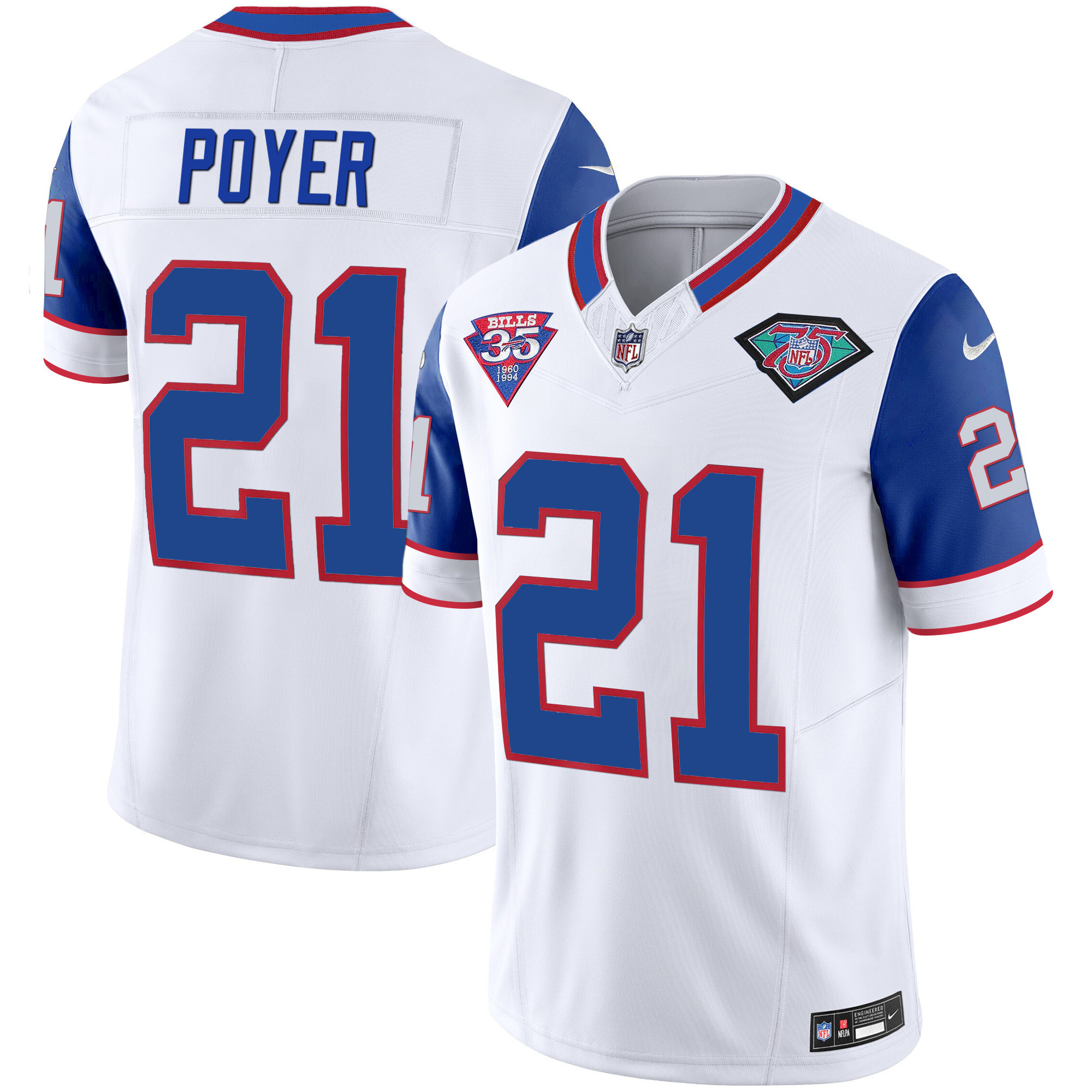 Jordan Poyer Men's Buffalo Bills 1994 Throwback Vapor Royal Sleeves Jersey - All Stitched 