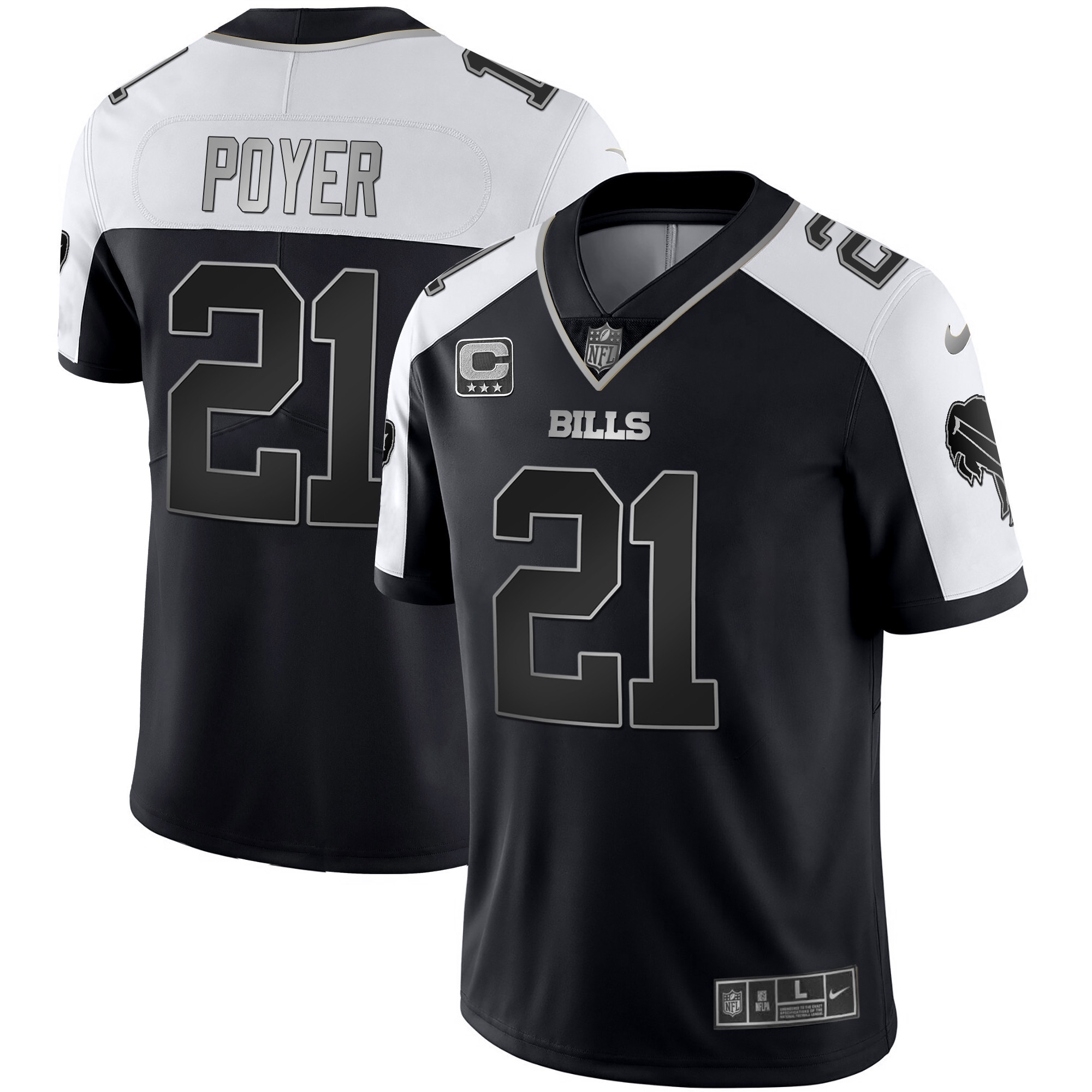 Jordan Poyer Men's Buffalo Bills Alternate Vapor Black Gold & Black Inverted Limited Black Silver Jersey - All Stitched 