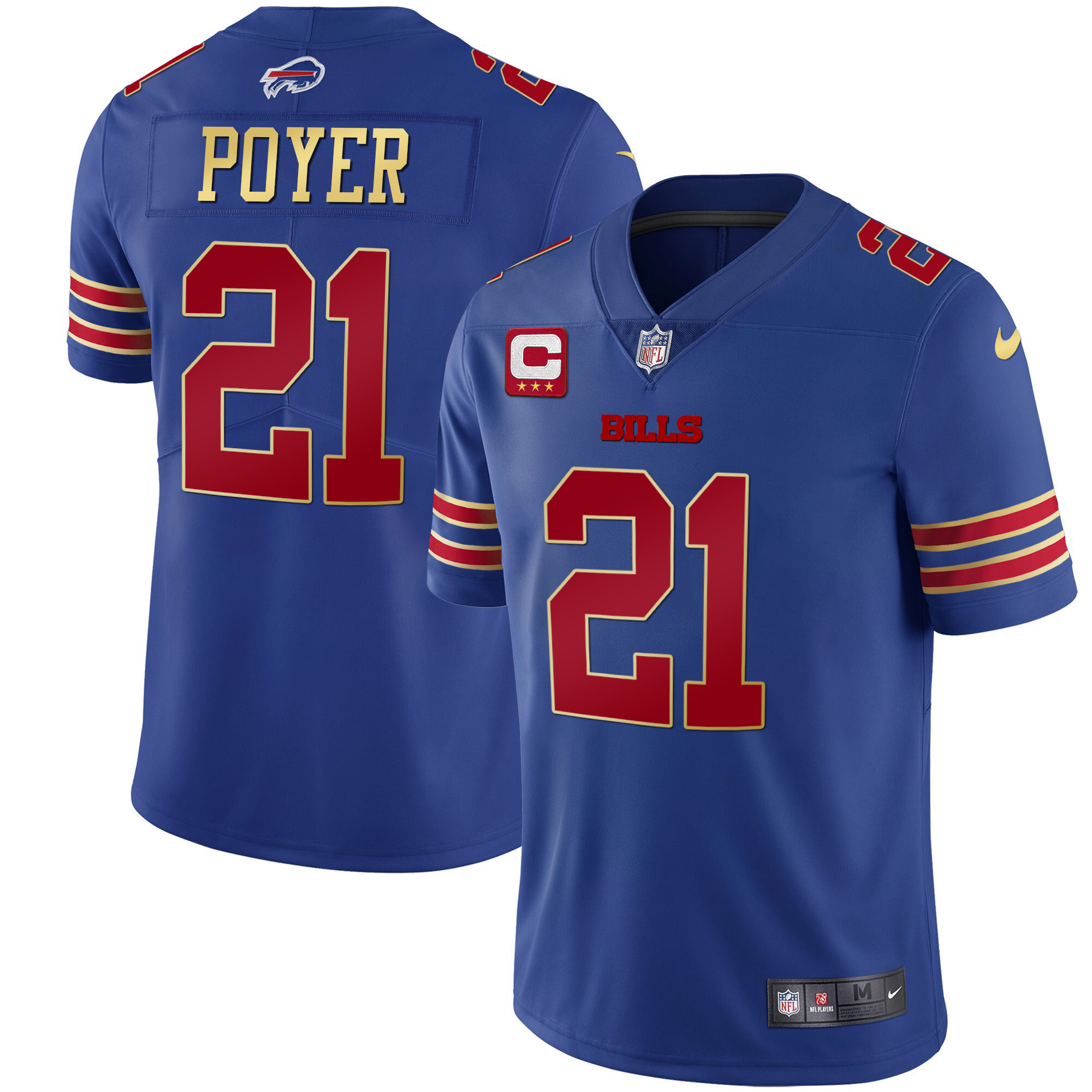 Jordan Poyer Men's Buffalo Bills Black Gold & Royal Gold Vapor Royal Red Jersey - All Stitched 