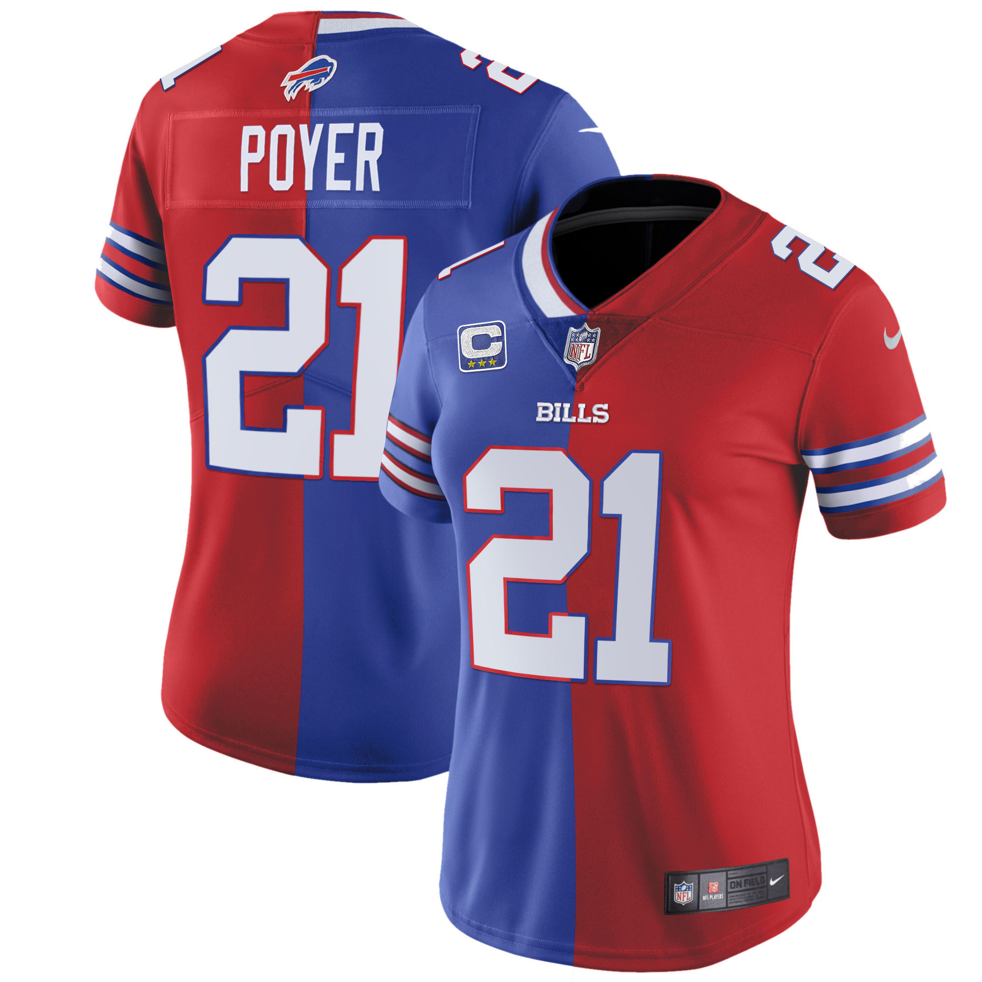 Jordan Poyer Women's Buffalo Bills White Gold & Black Gold Split Royal Red Jersey - All Stitched 