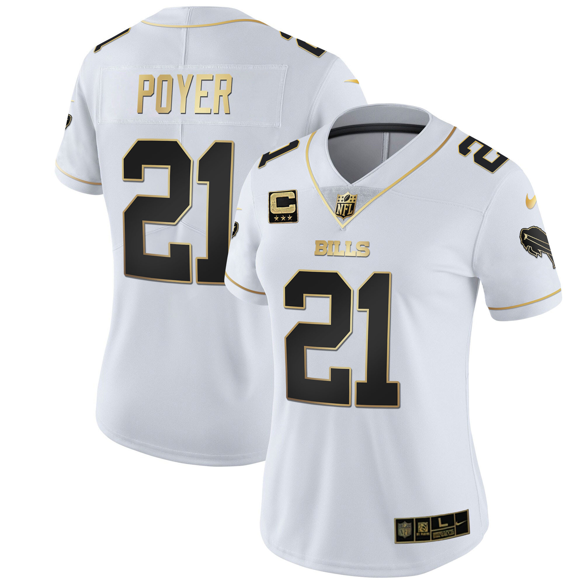 Jordan Poyer Women's Buffalo Bills White Gold & Black Gold White Gold Jersey - All Stitched 