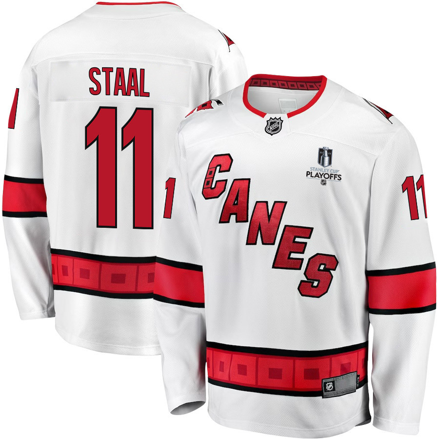 Jordan Staal 11 Carolina Hurricanes Stanley Cup 2023 Playoffs Patch Away Breakaway Men Stitched Jersey – White