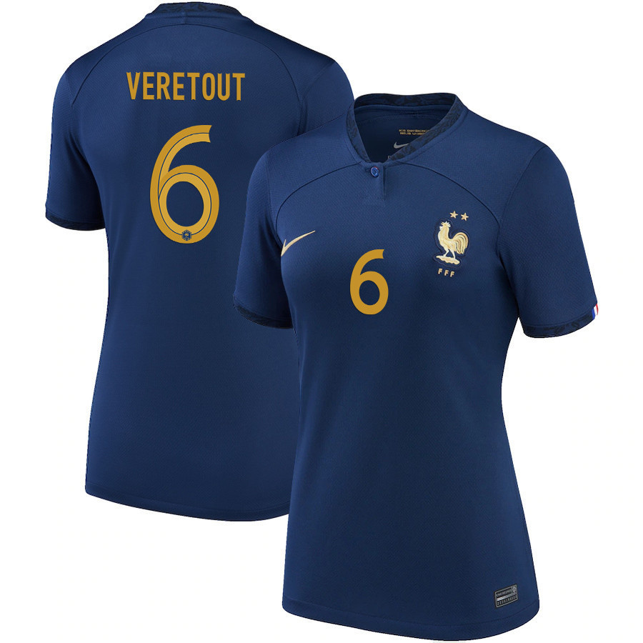 Jordan Veretout 6 France National Team 2022-23 Qatar World Cup – Home Women Soccer Jersey, Midnight Navy
