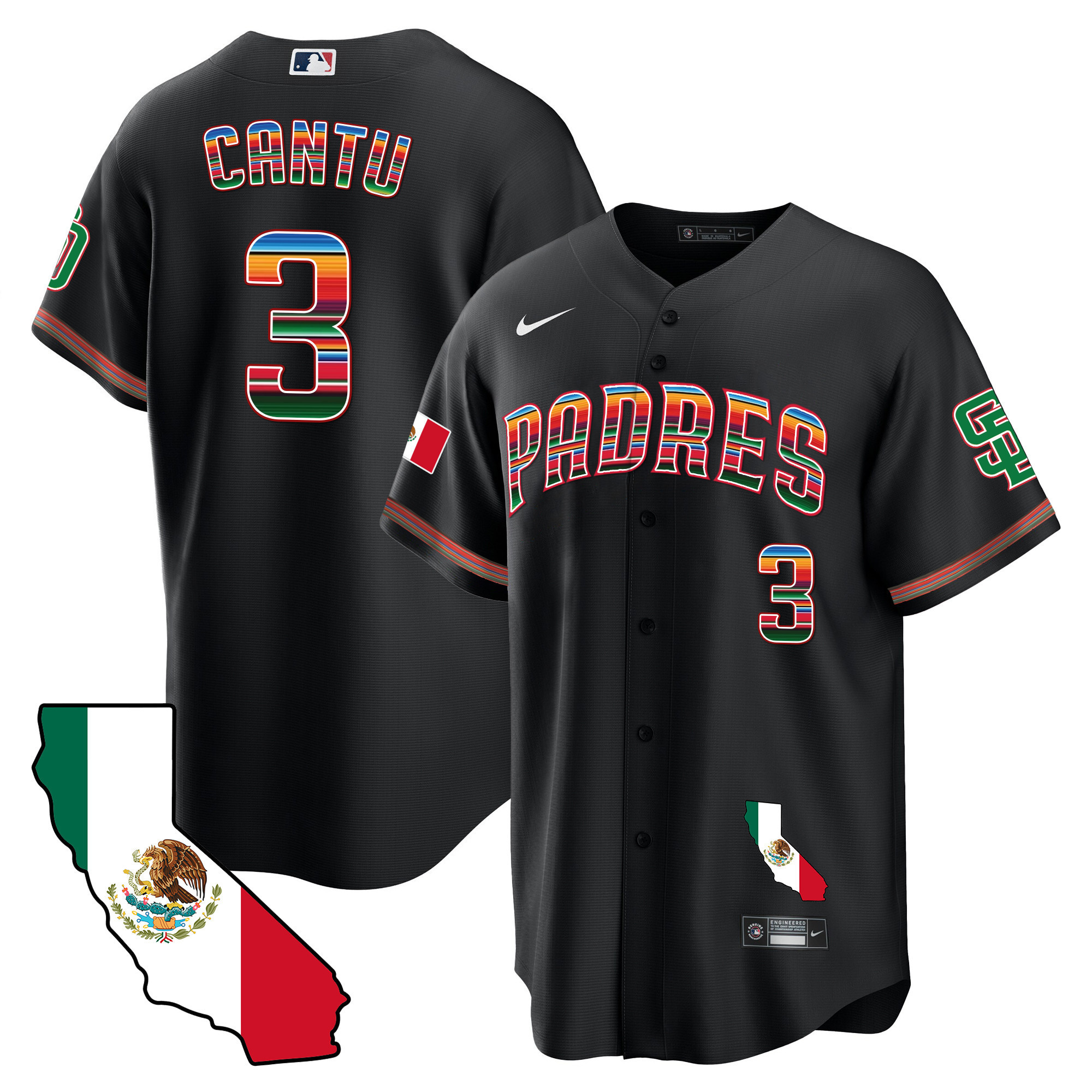 Jorge Cantu Men's San Diego Padres California Map Cool Base Black Jersey - All Stitched