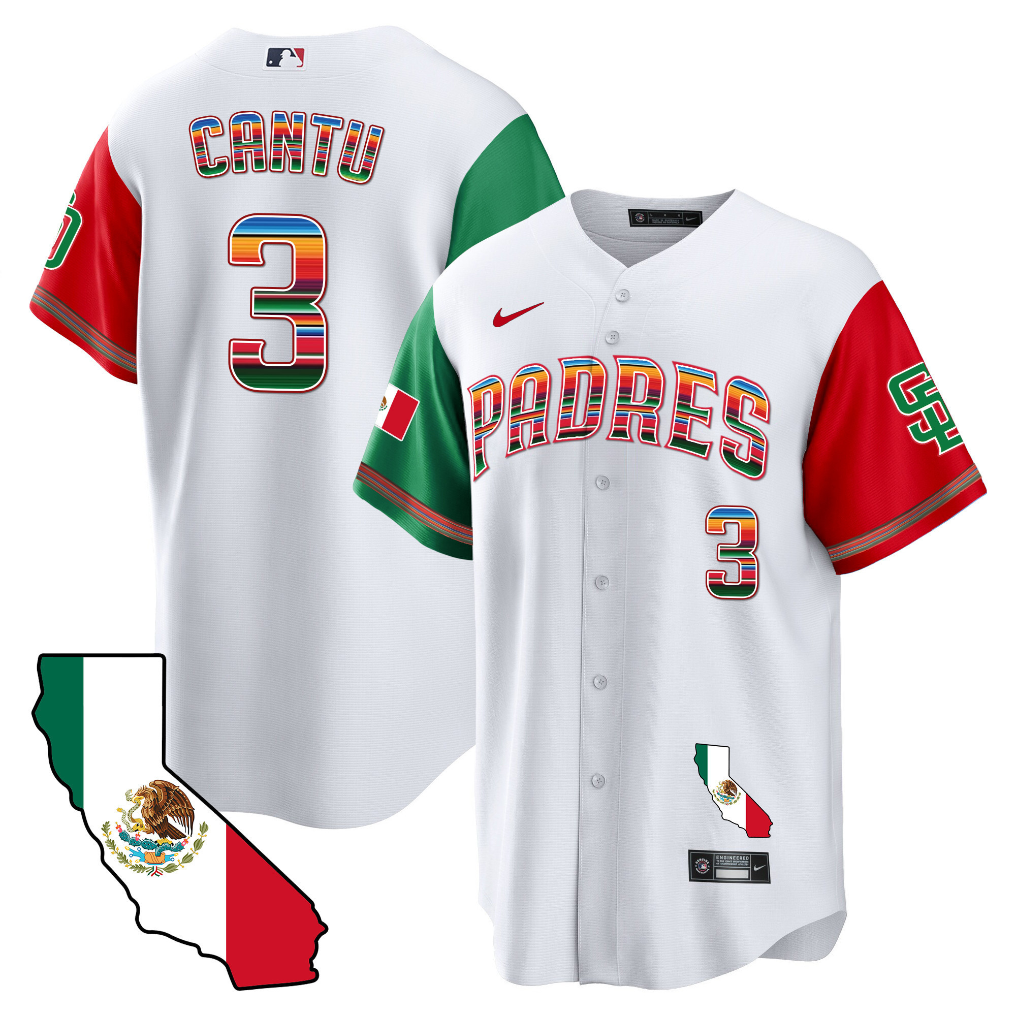 Jorge Cantu Men's San Diego Padres California Map Cool Base Color Sleeves Jersey - All Stitched