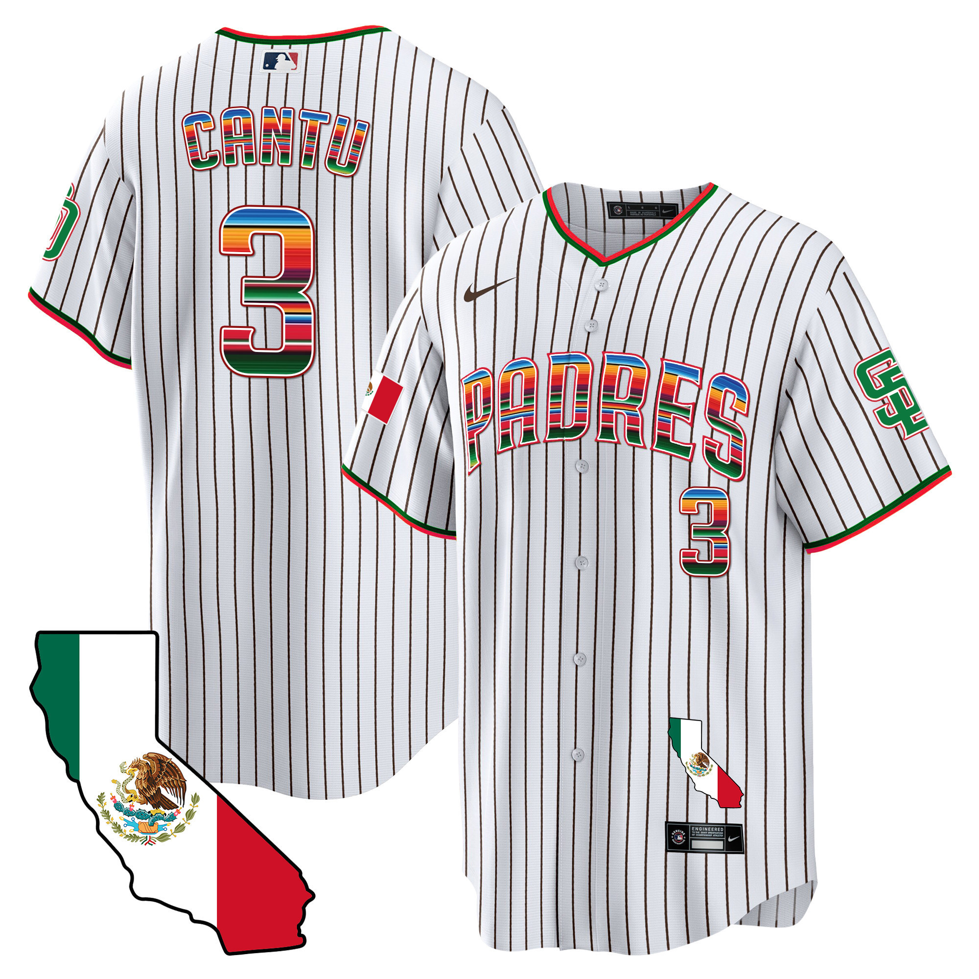 Jorge Cantu Men's San Diego Padres California Map Cool Base Pinstripe Jersey - All Stitched