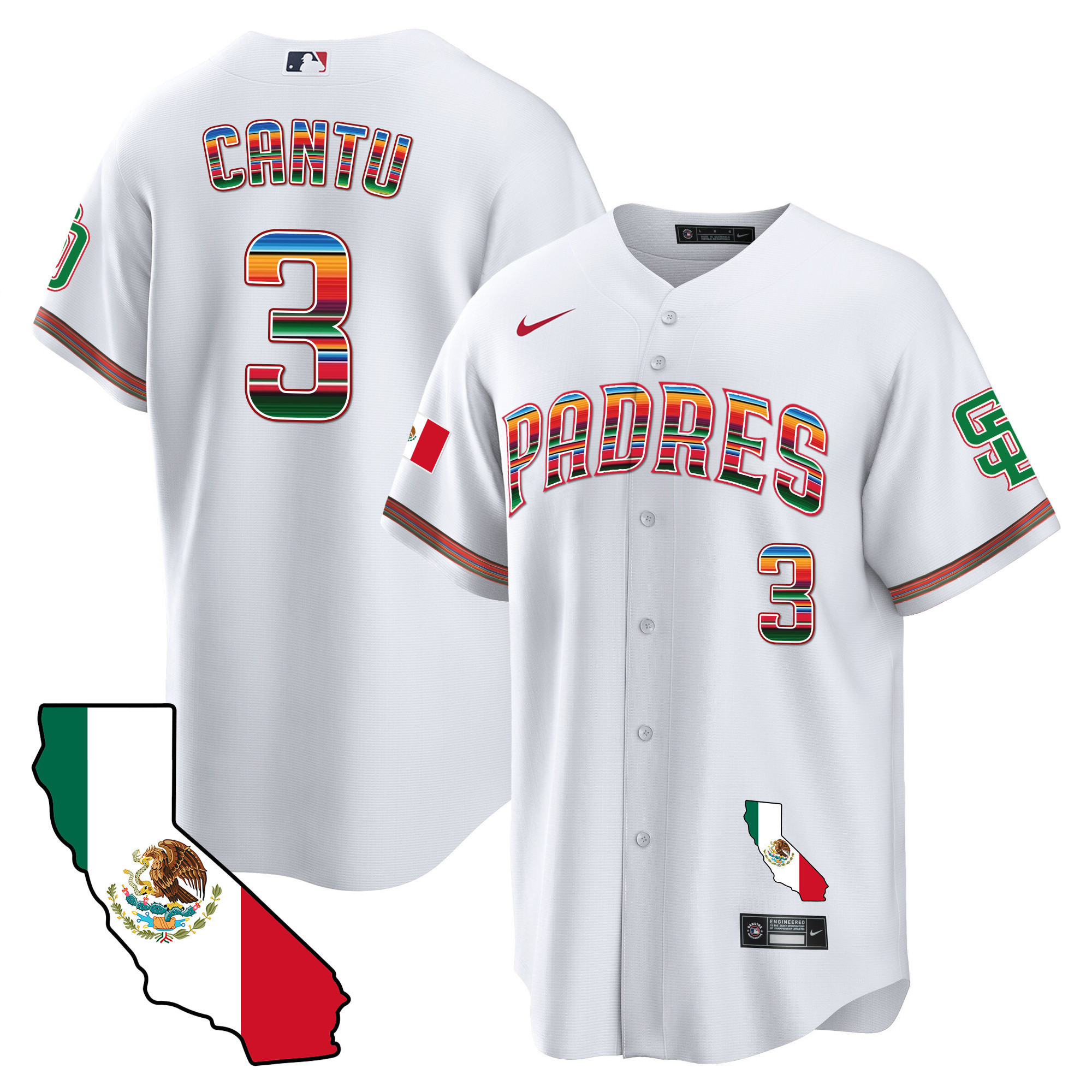 Jorge Cantu Men's San Diego Padres California Map Cool Base White Jersey - All Stitched