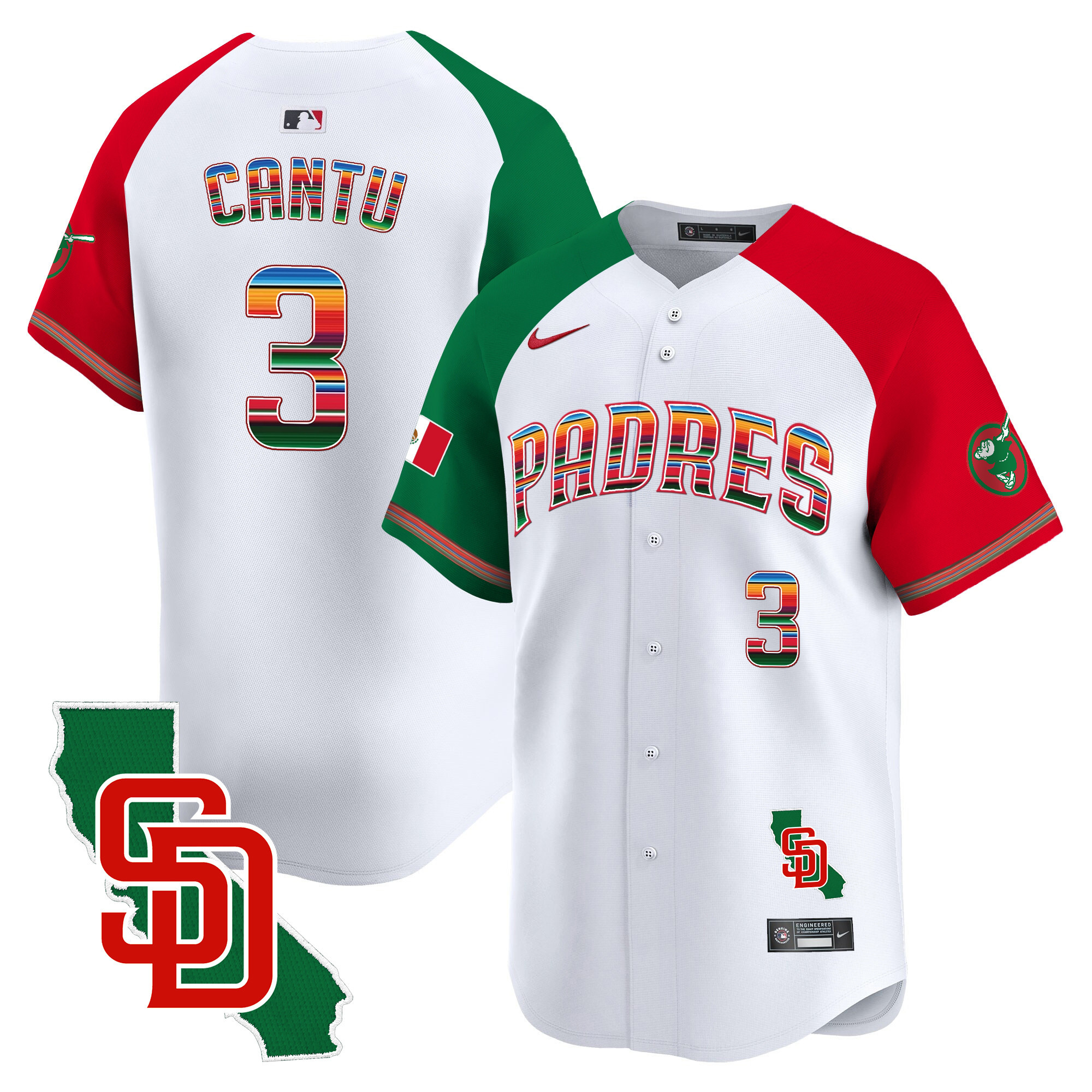 Jorge Cantu Men's San Diego Padres Mexico California Patch Vapor Premier Limited Alternate Jersey - All Stitched