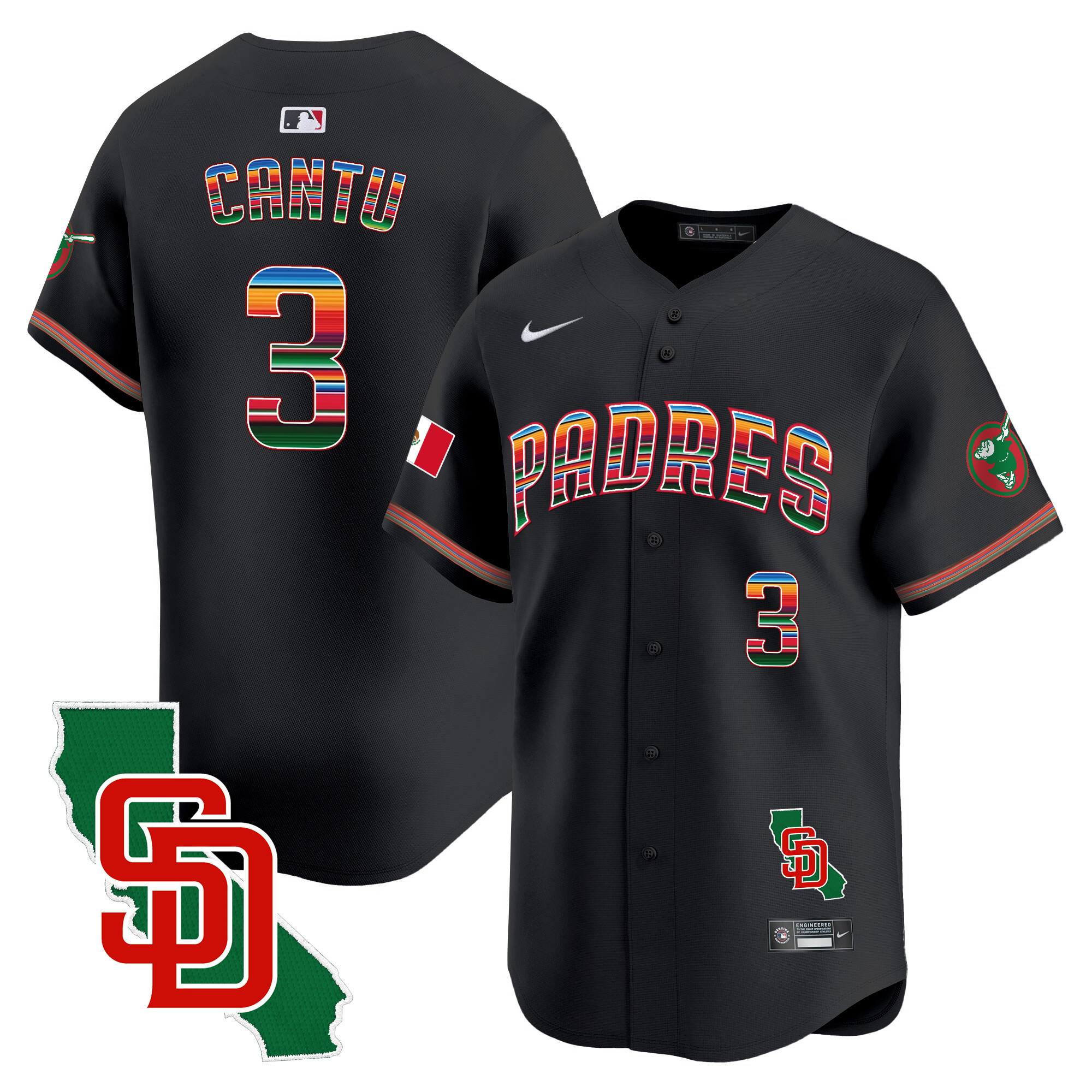 Jorge Cantu Men's San Diego Padres Mexico California Patch Vapor Premier Limited Black Jersey - All Stitched
