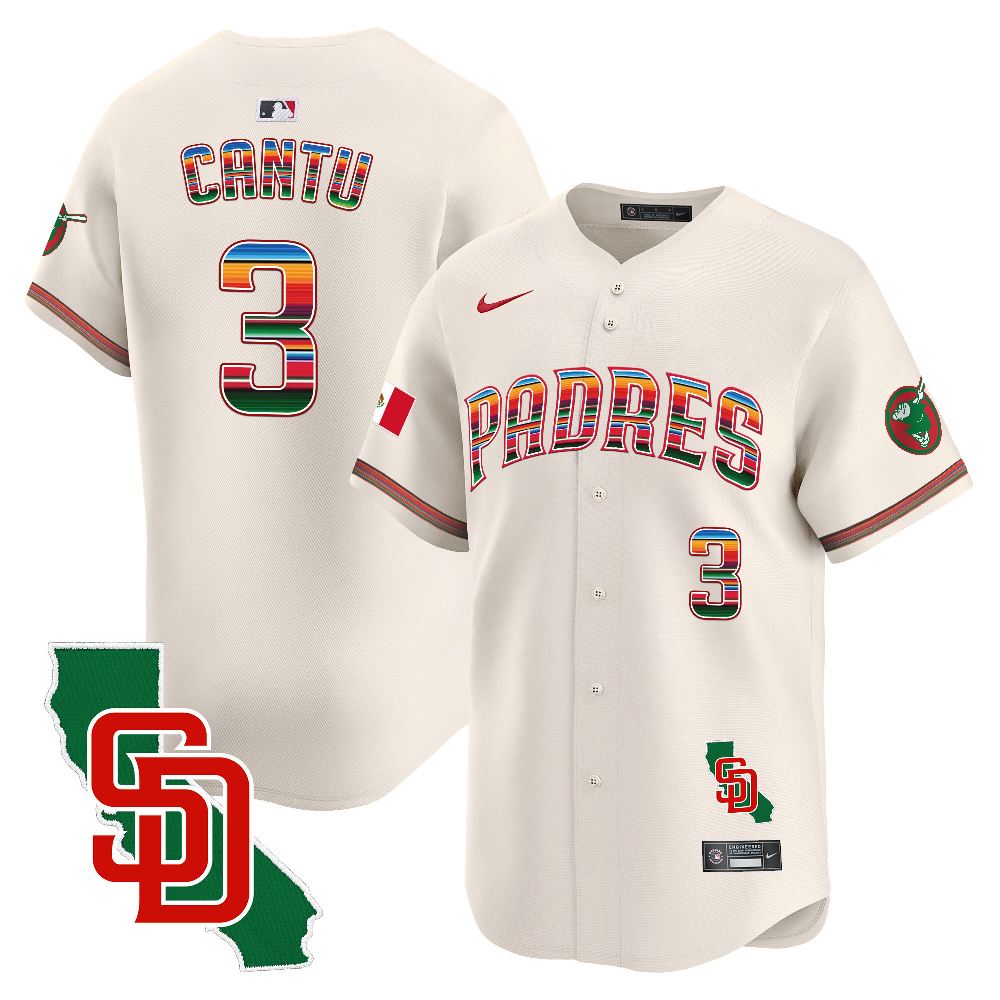 Jorge Cantu Men's San Diego Padres Mexico California Patch Vapor Premier Limited Cream Jersey - All Stitched