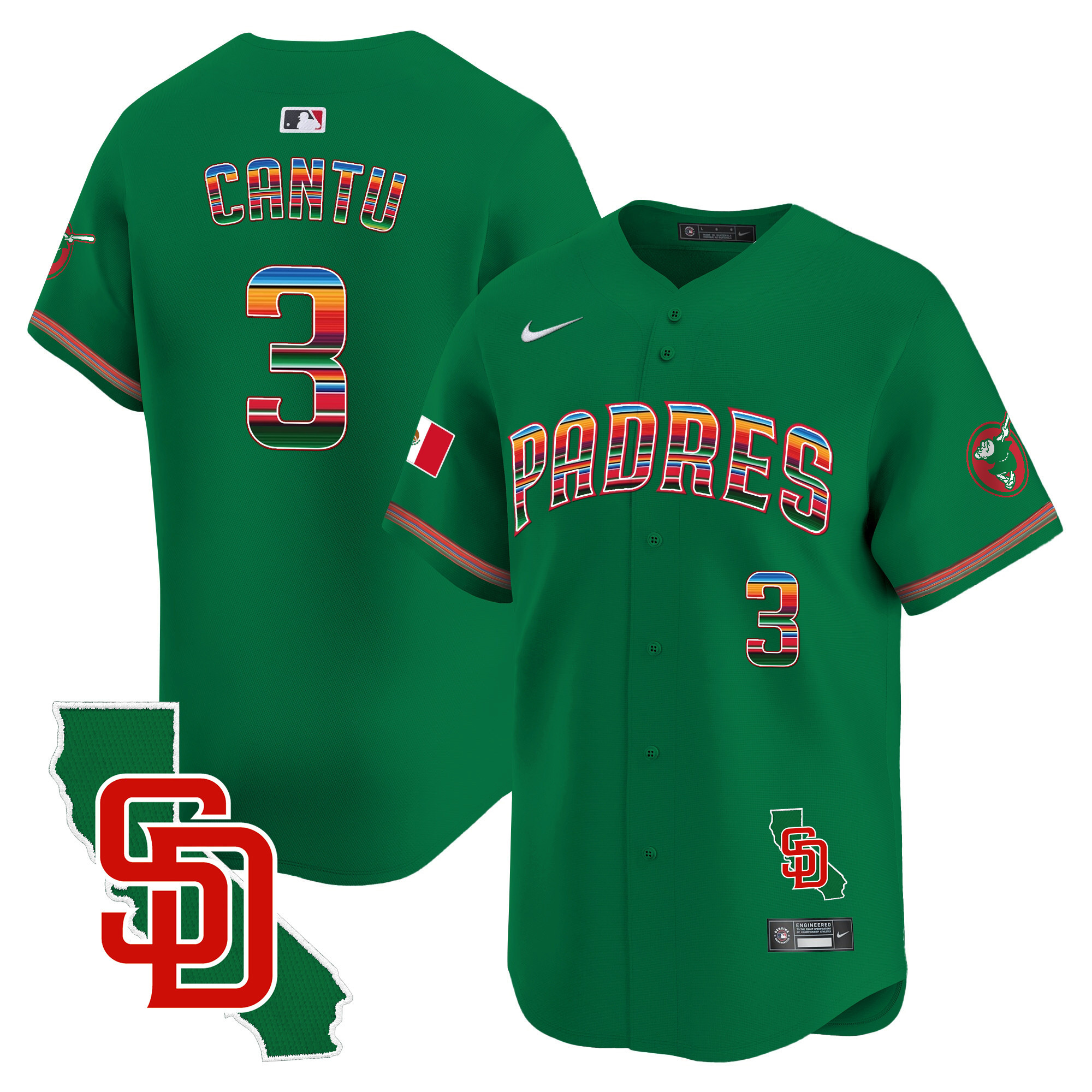 Jorge Cantu Men's San Diego Padres Mexico California Patch Vapor Premier Limited Green Jersey - All Stitched
