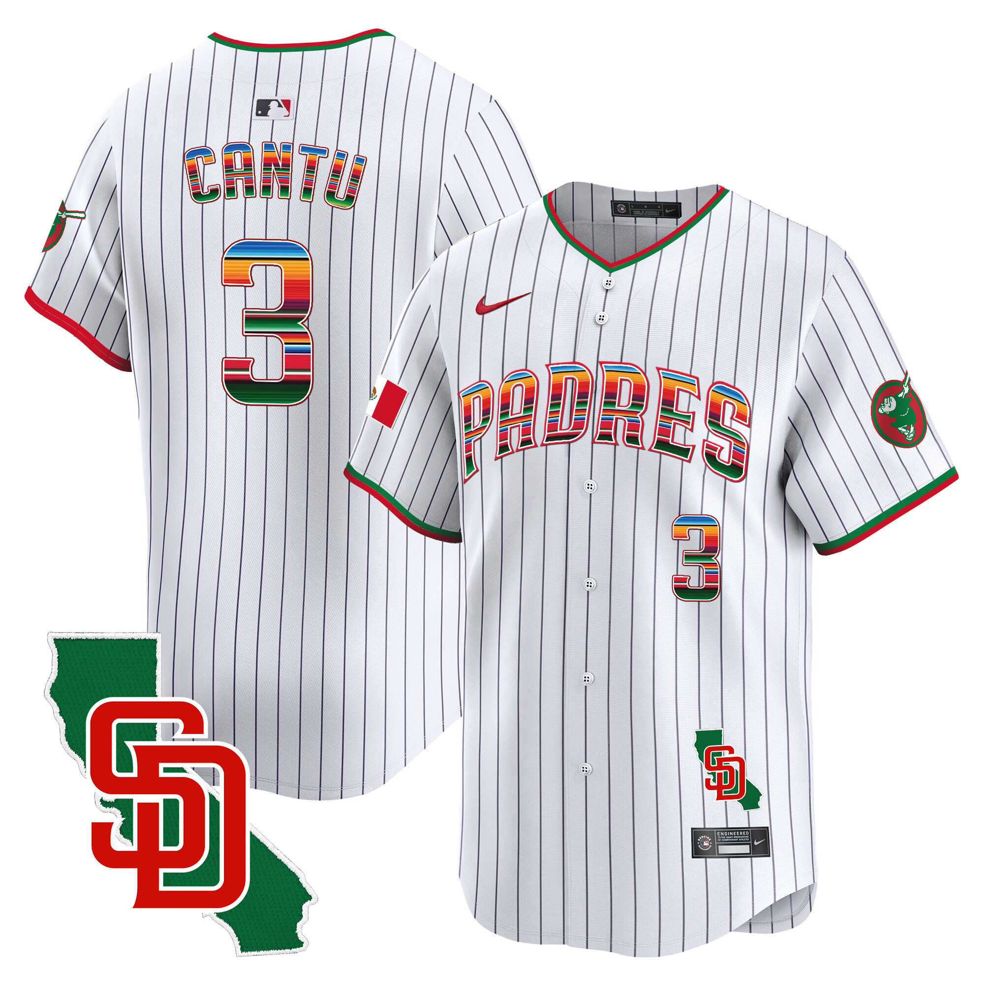 Jorge Cantu Men's San Diego Padres Mexico California Patch Vapor Premier Limited Pinstripe Jersey - All Stitched
