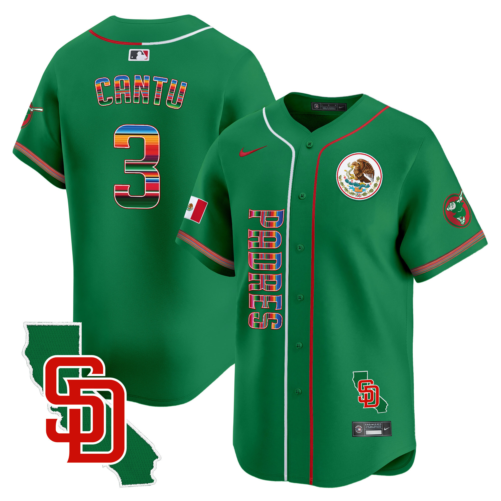 Jorge Cantu Men's San Diego Padres Mexico California Patch Vapor Premier Limited V2 Green Jersey - All Stitched