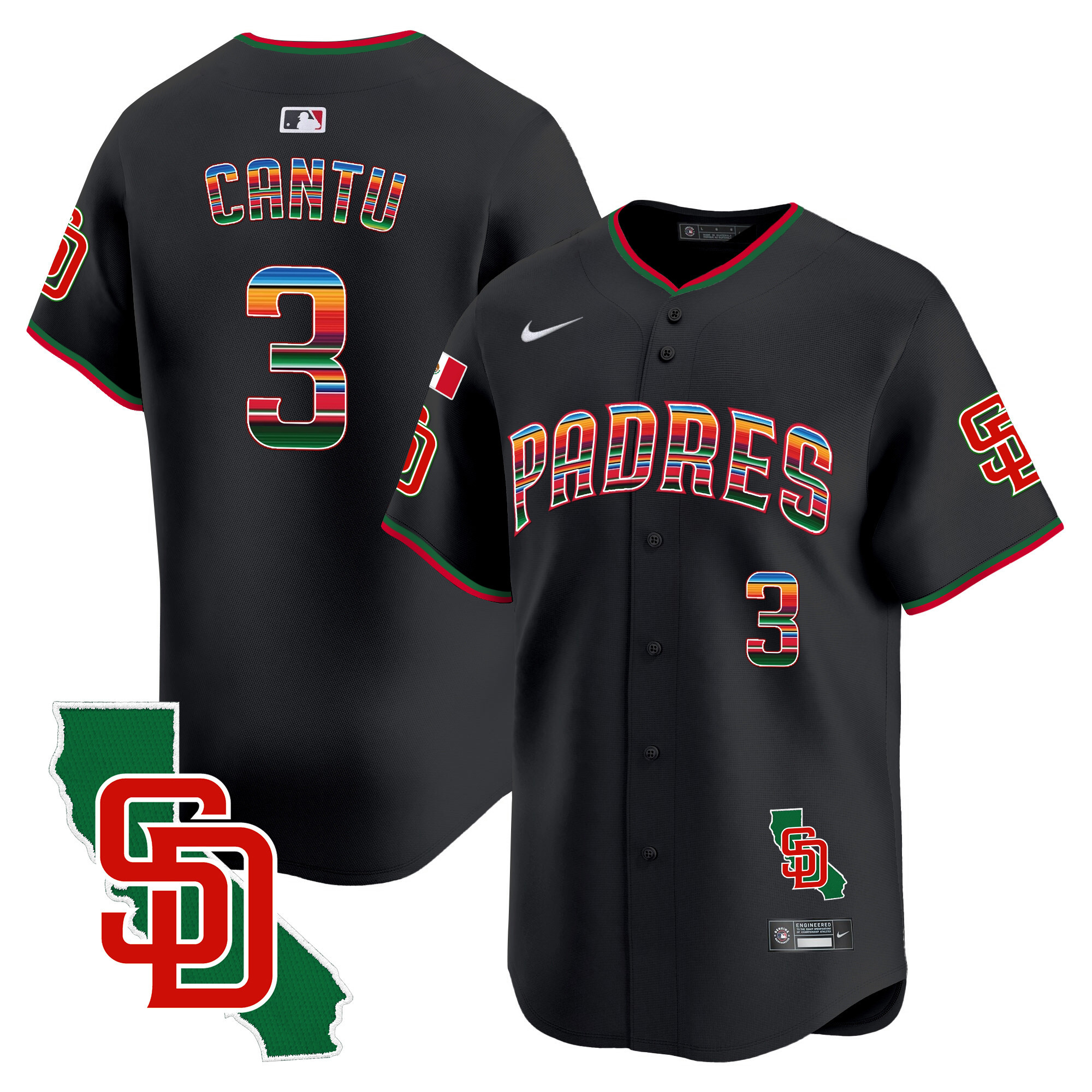 Jorge Cantu Men's San Diego Padres Mexico California Patch Vapor Premier Limited V3 Black Jersey - All Stitched