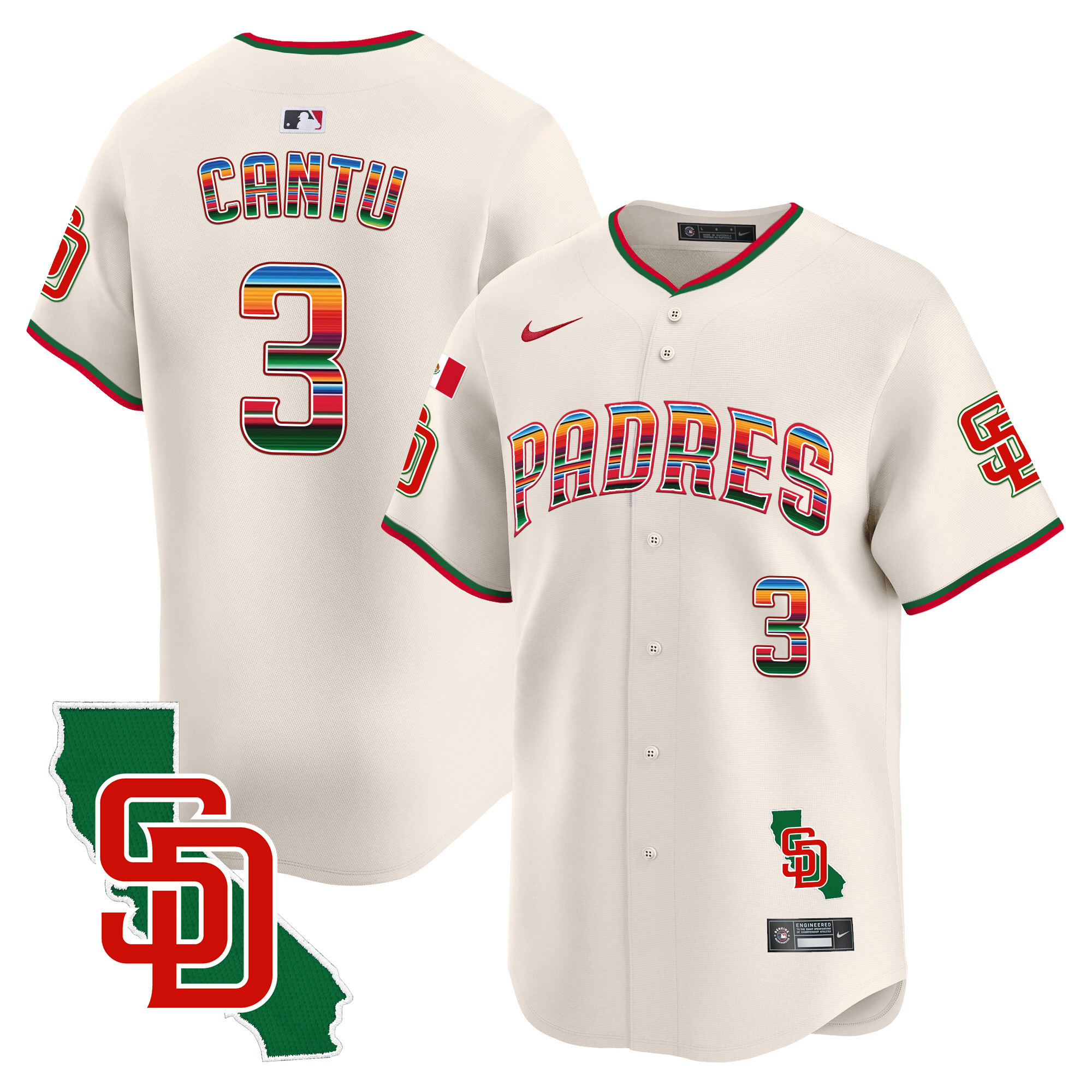 Jorge Cantu Men's San Diego Padres Mexico California Patch Vapor Premier Limited V3 Cream Jersey - All Stitched