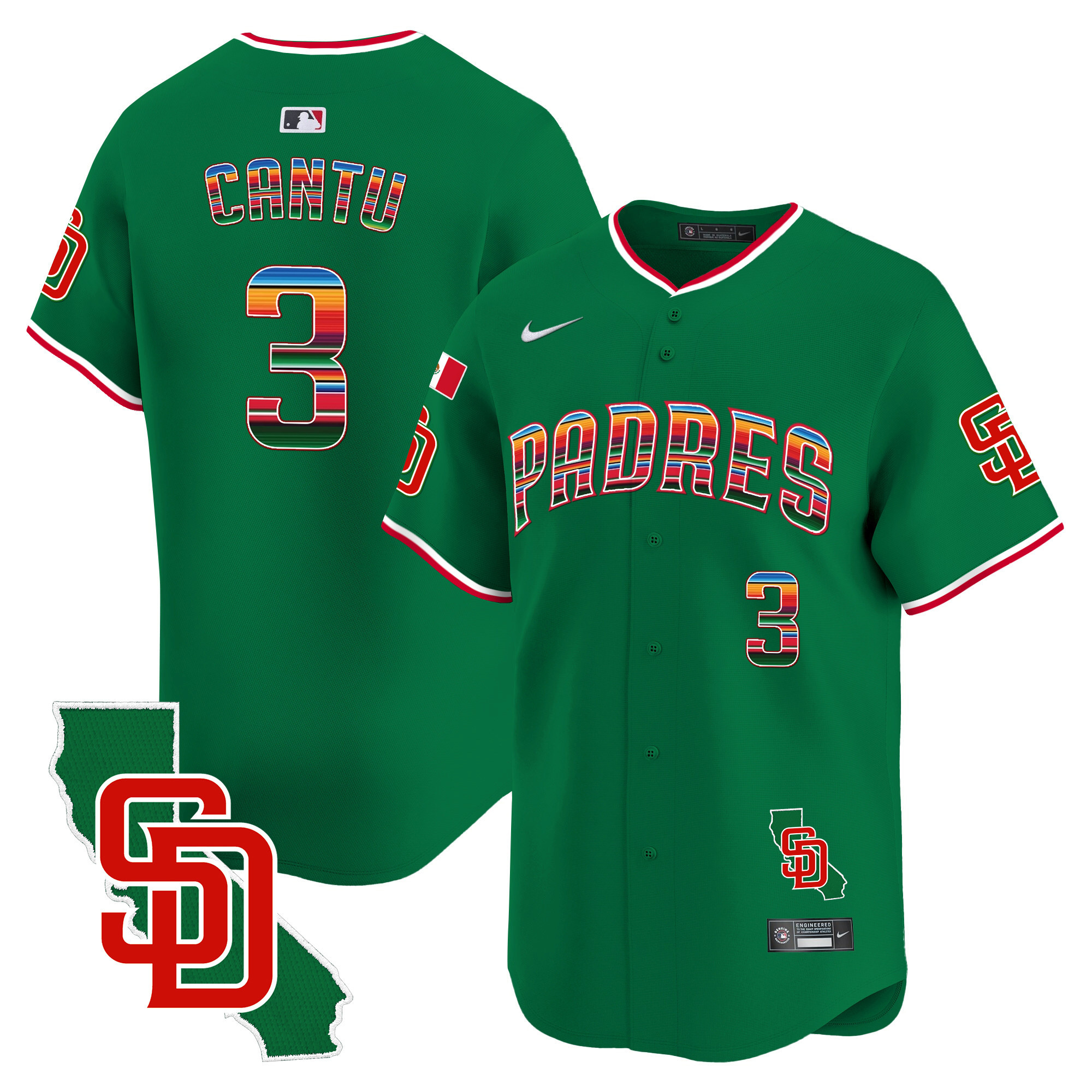 Jorge Cantu Men's San Diego Padres Mexico California Patch Vapor Premier Limited V3 Green Jersey - All Stitched