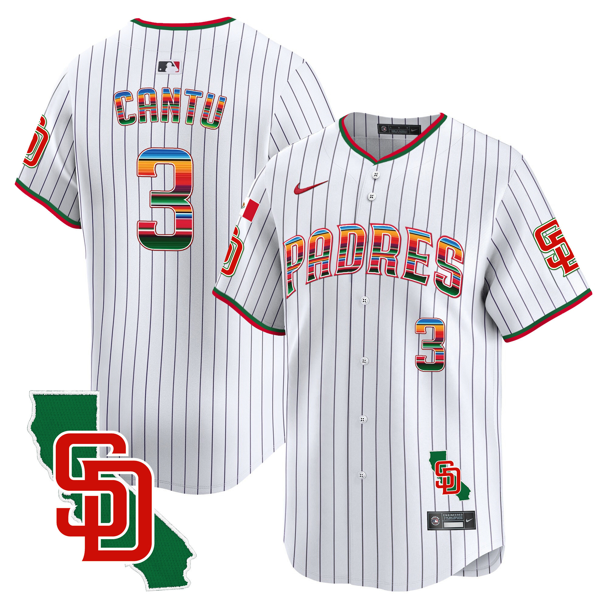 Jorge Cantu Men's San Diego Padres Mexico California Patch Vapor Premier Limited V3 Pinstripe Jersey - All Stitched