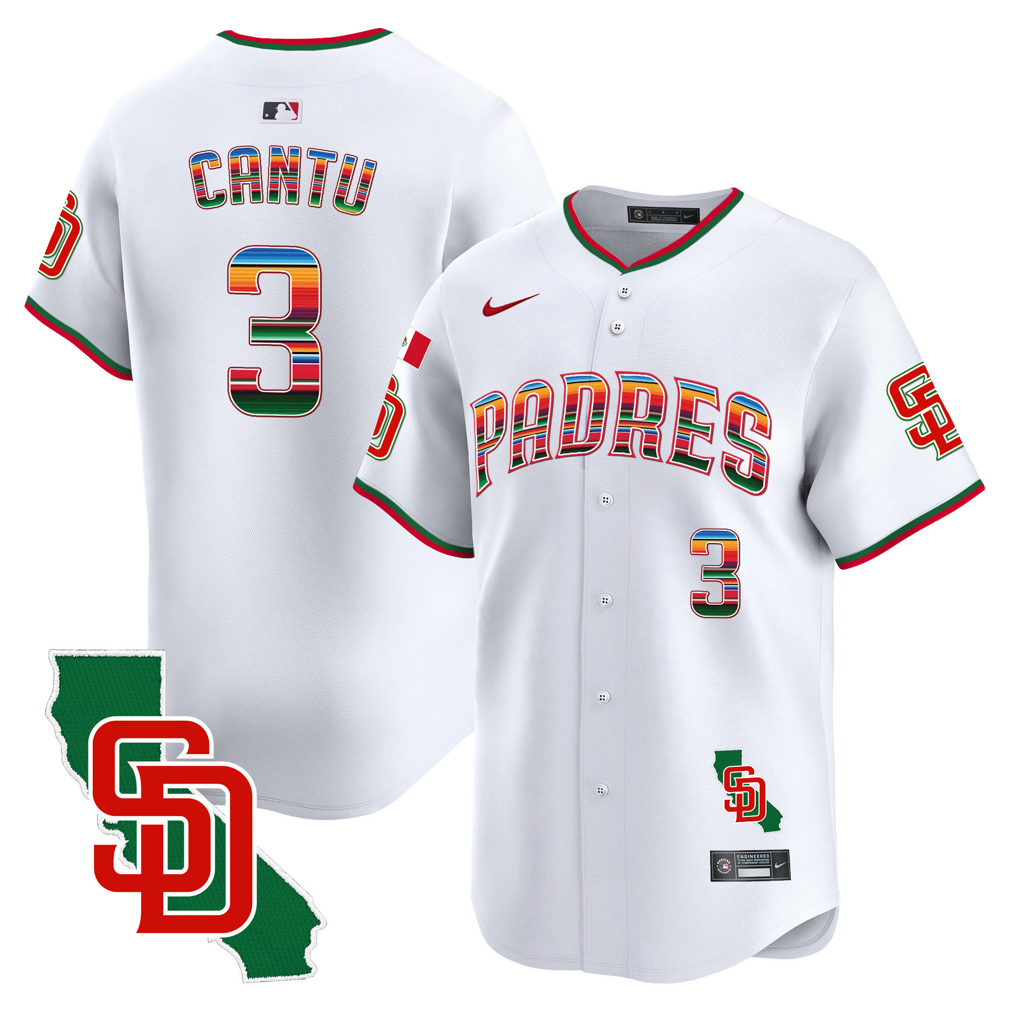 Jorge Cantu Men's San Diego Padres Mexico California Patch Vapor Premier Limited V3 White Jersey - All Stitched
