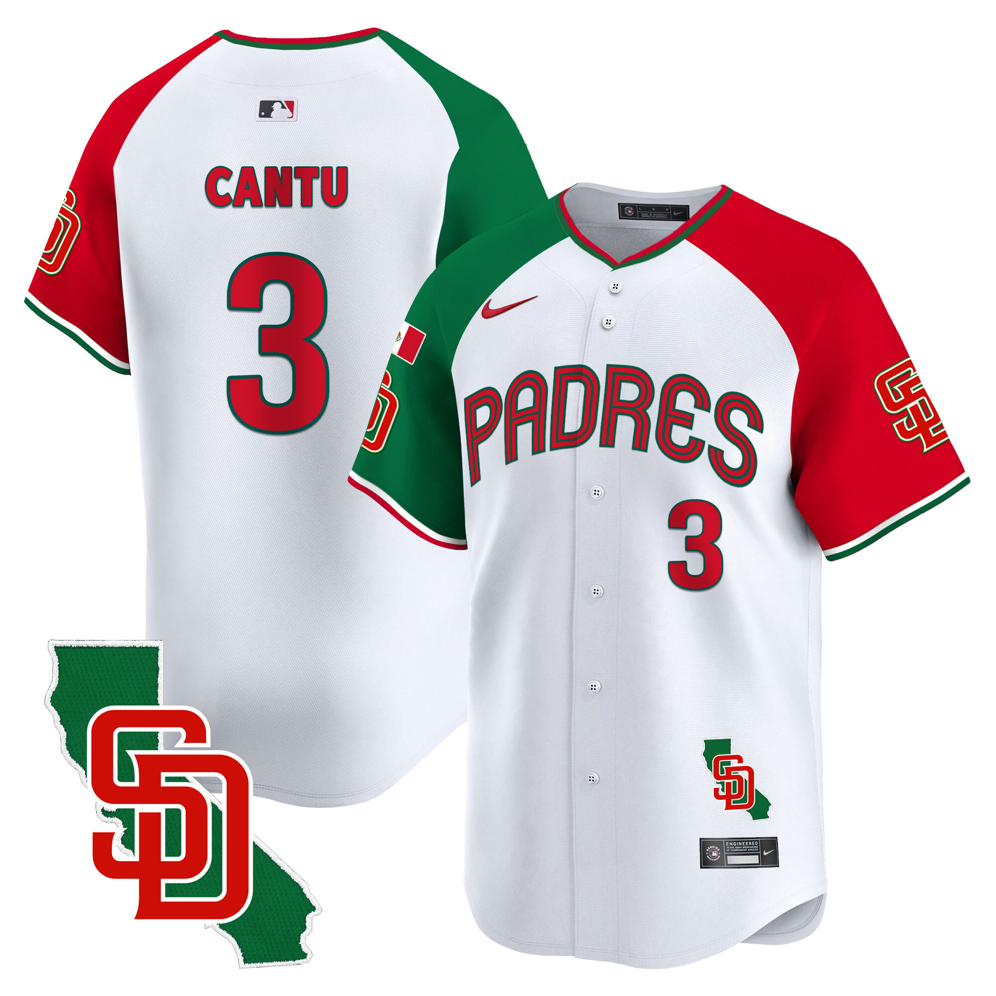 Jorge Cantu Men's San Diego Padres Mexico California Patch Vapor Premier Limited V4 Alternate Jersey - All Stitched
