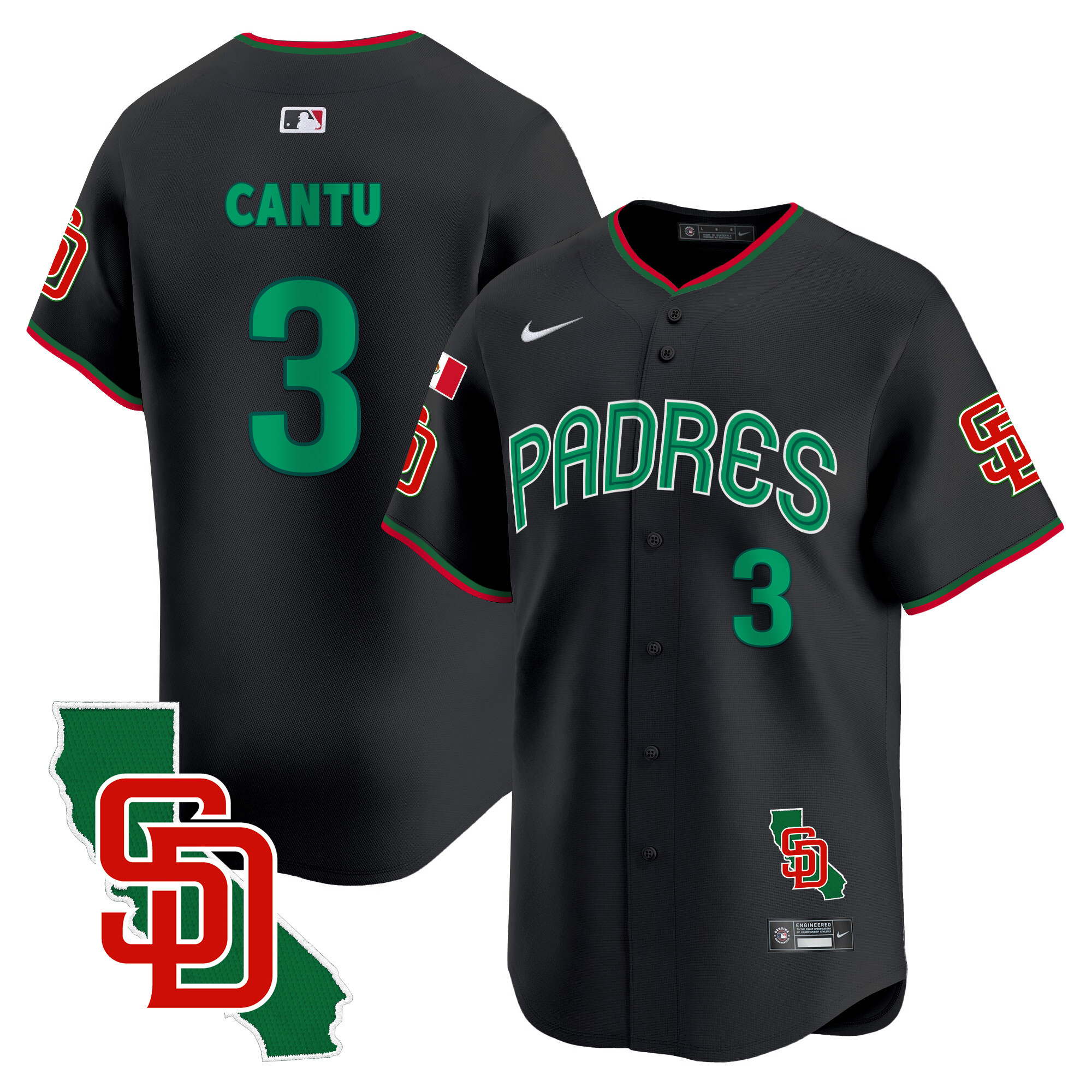 Jorge Cantu Men's San Diego Padres Mexico California Patch Vapor Premier Limited V4 Black Jersey - All Stitched