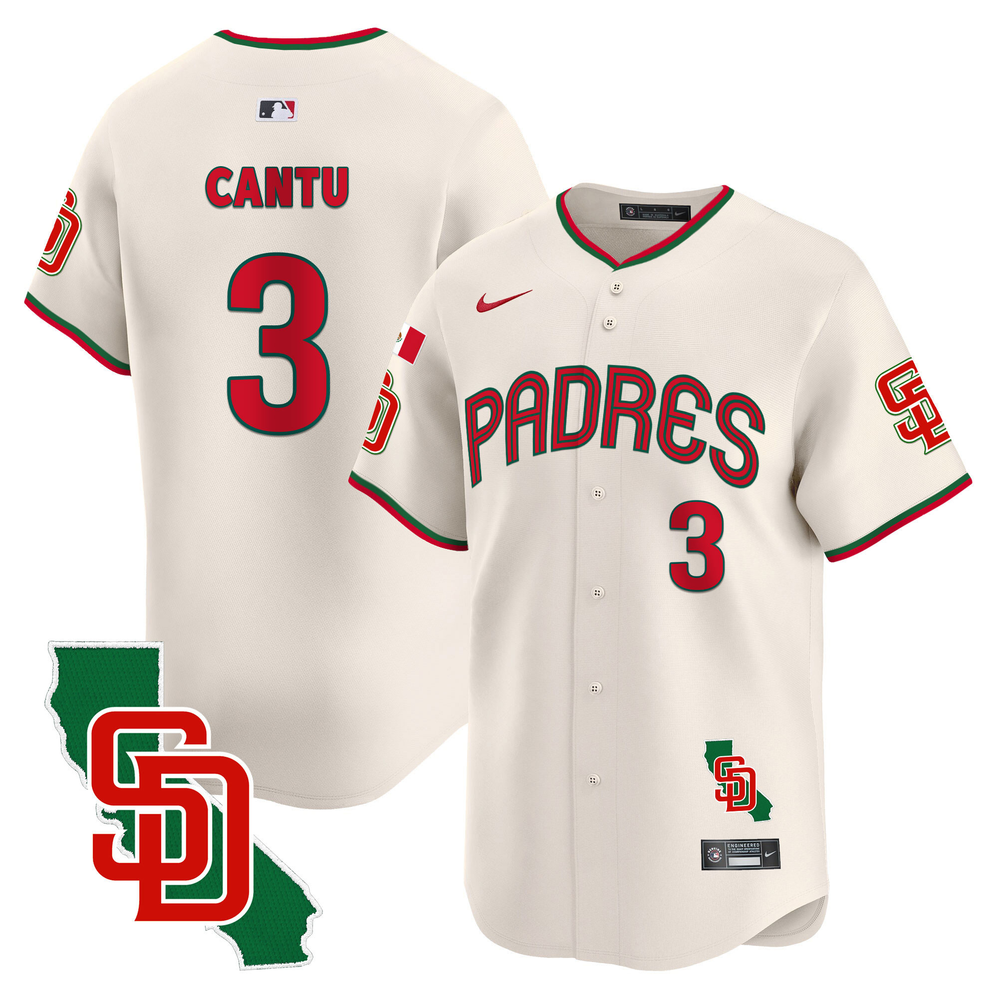 Jorge Cantu Men's San Diego Padres Mexico California Patch Vapor Premier Limited V4 Cream Jersey - All Stitched