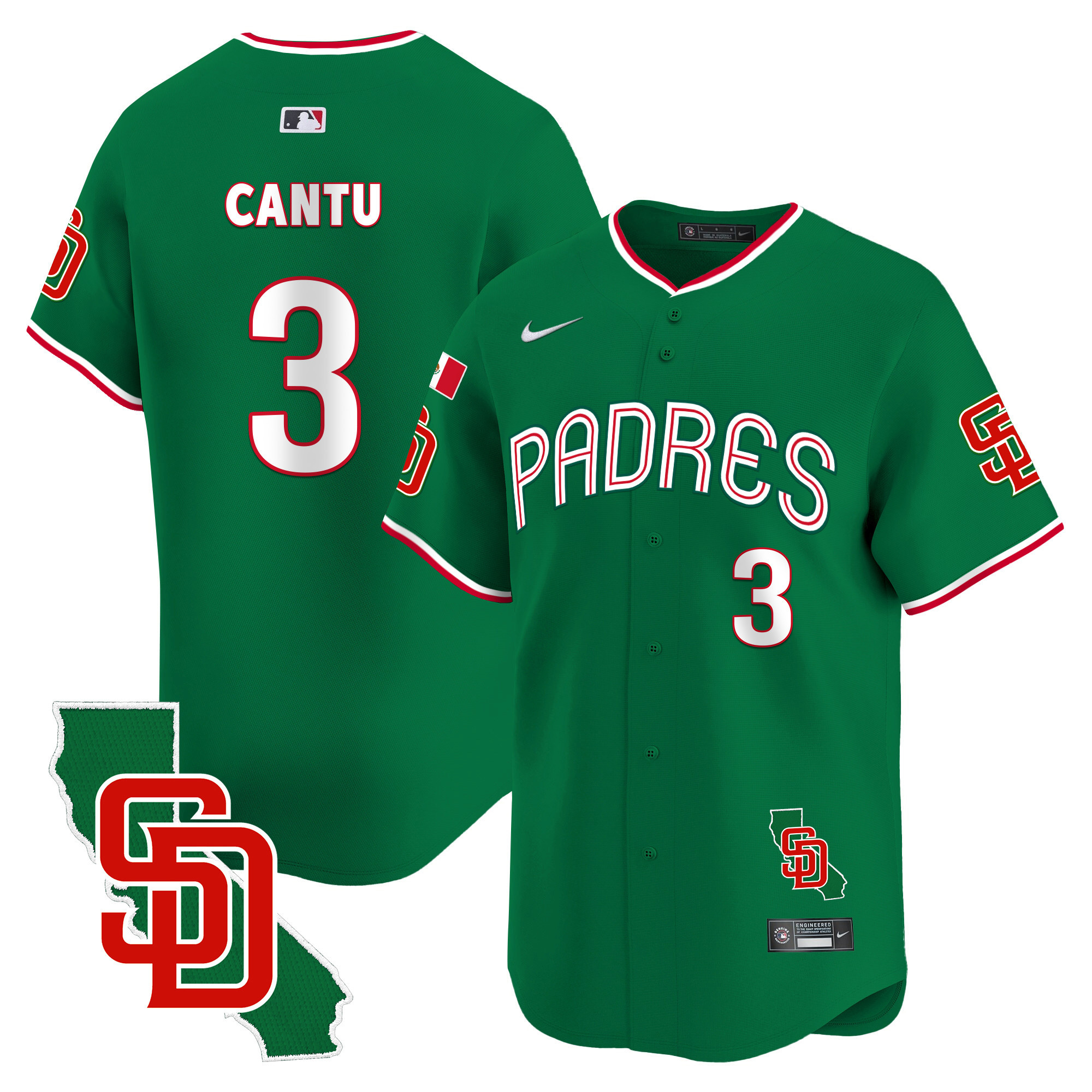 Jorge Cantu Men's San Diego Padres Mexico California Patch Vapor Premier Limited V4 Green Jersey - All Stitched
