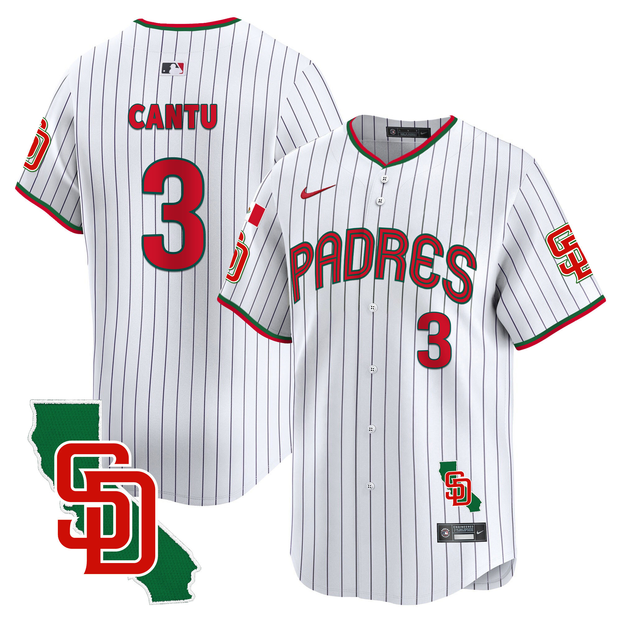 Jorge Cantu Men's San Diego Padres Mexico California Patch Vapor Premier Limited V4 Pinstripe Jersey - All Stitched