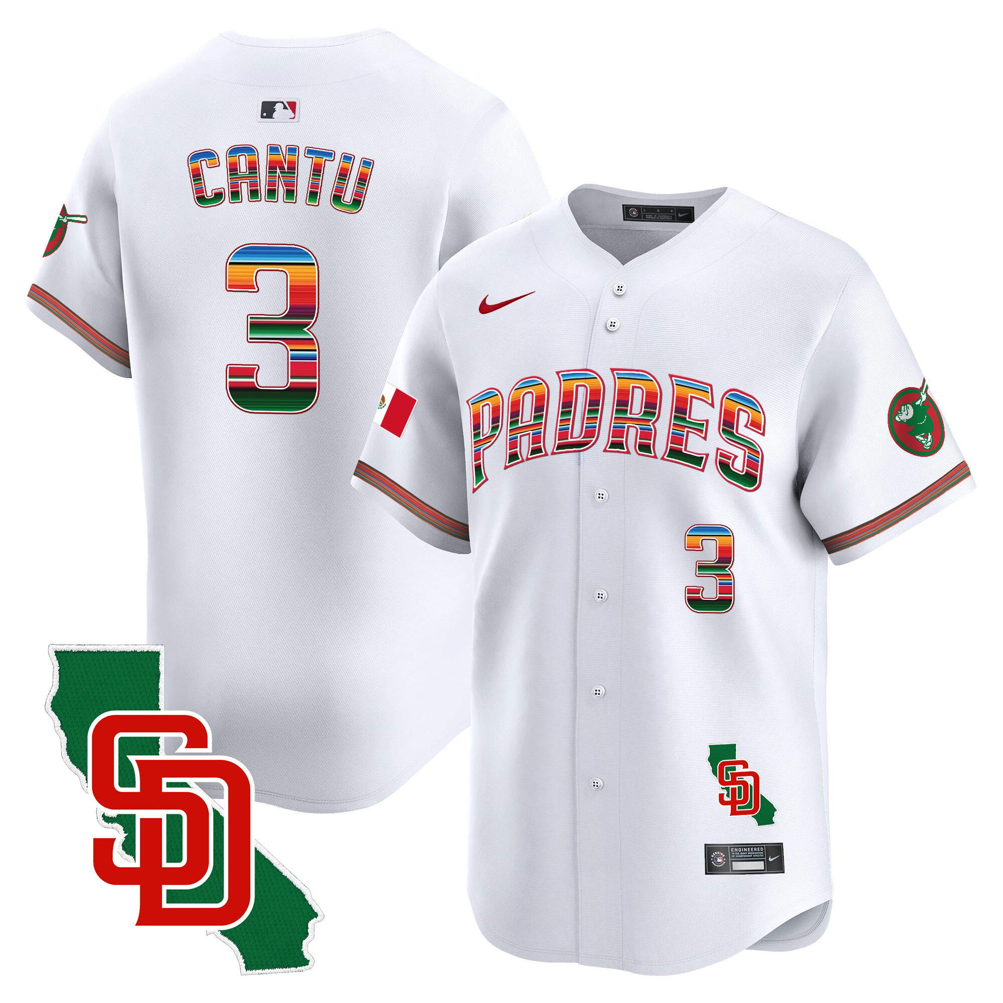 Jorge Cantu Men's San Diego Padres Mexico California Patch Vapor Premier Limited White Jersey - All Stitched