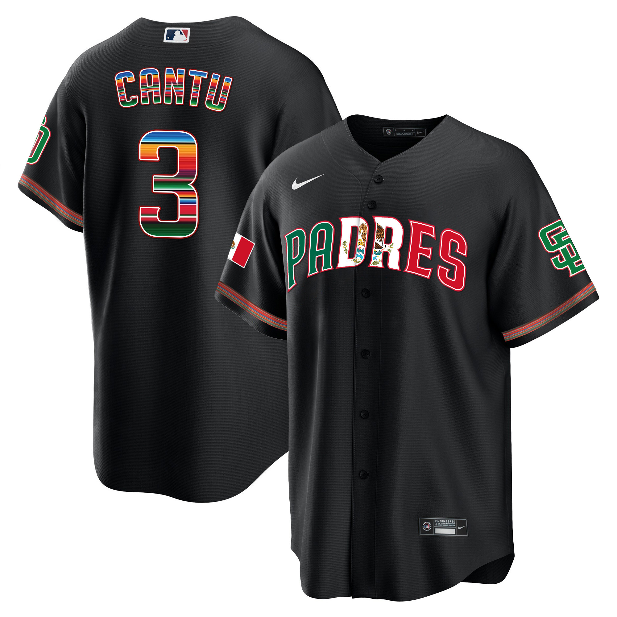 Jorge Cantu Men's San Diego Padres Mexico Cool Base Limited V2 Black Jersey - All Stitched
