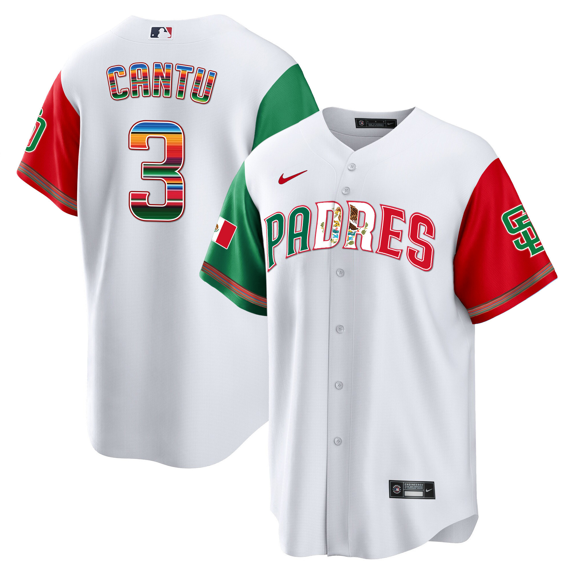 Jorge Cantu Men's San Diego Padres Mexico Cool Base Limited V2 Color Sleeves Jersey - All Stitched