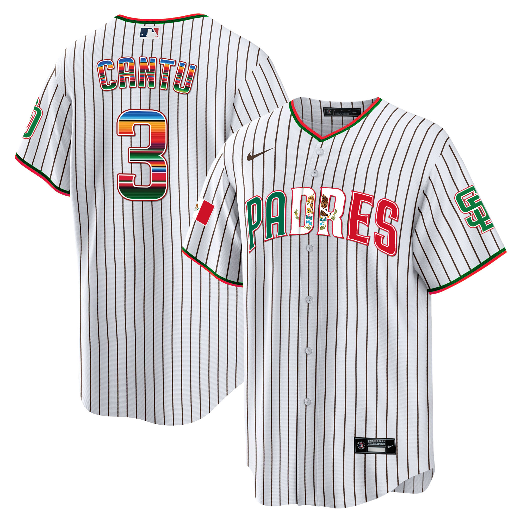 Jorge Cantu Men's San Diego Padres Mexico Cool Base Limited V2 Pinstripe Jersey - All Stitched
